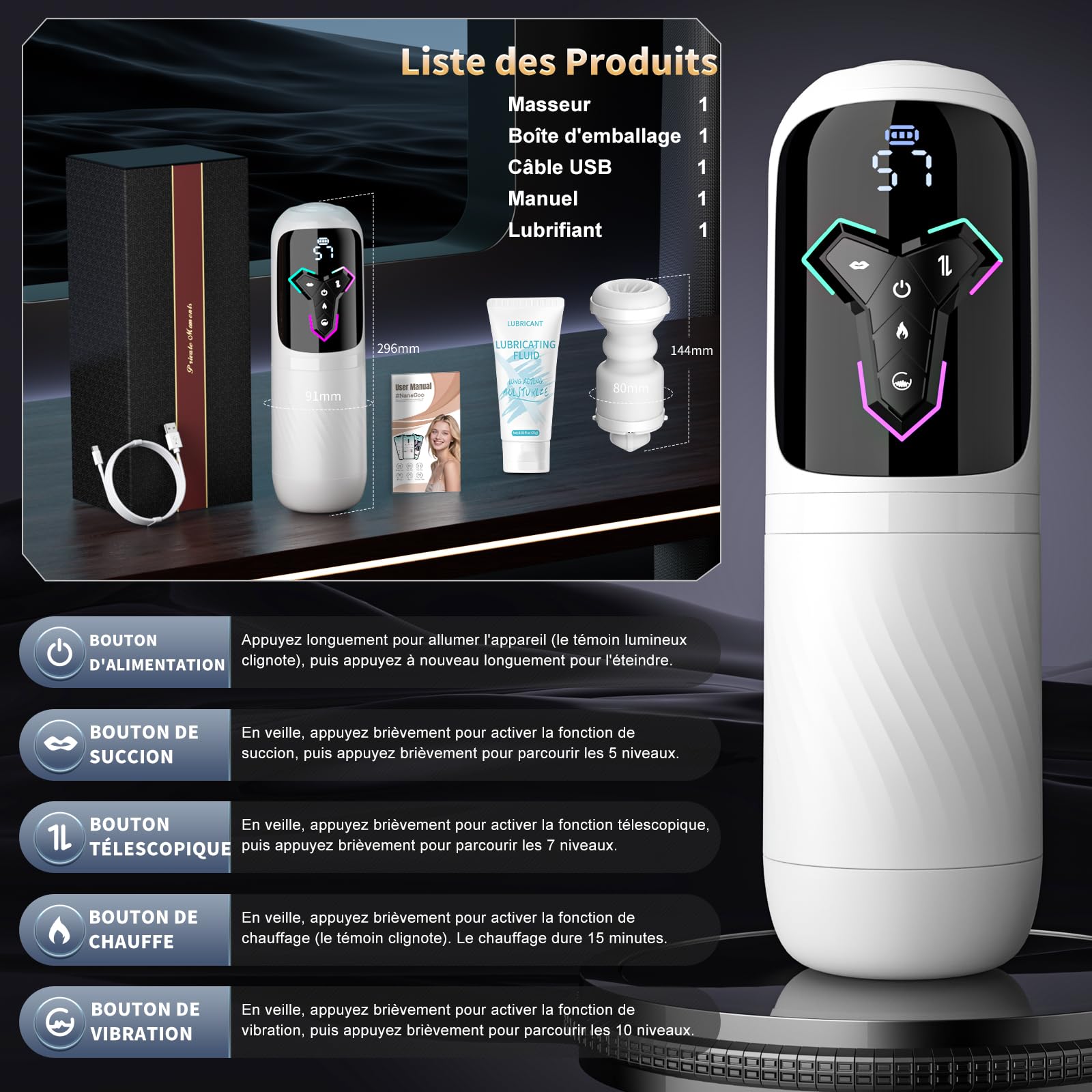 Masturbeuse Homme Sex Toys Interactif à IA – Masturbateurs Masculins avec 10 Modes de Vibration 7 Télescopiques 5 Aspiration, Vaginette Ultra Réaliste Sex Toýs Homme, Sextoys avec Contrôle par App
