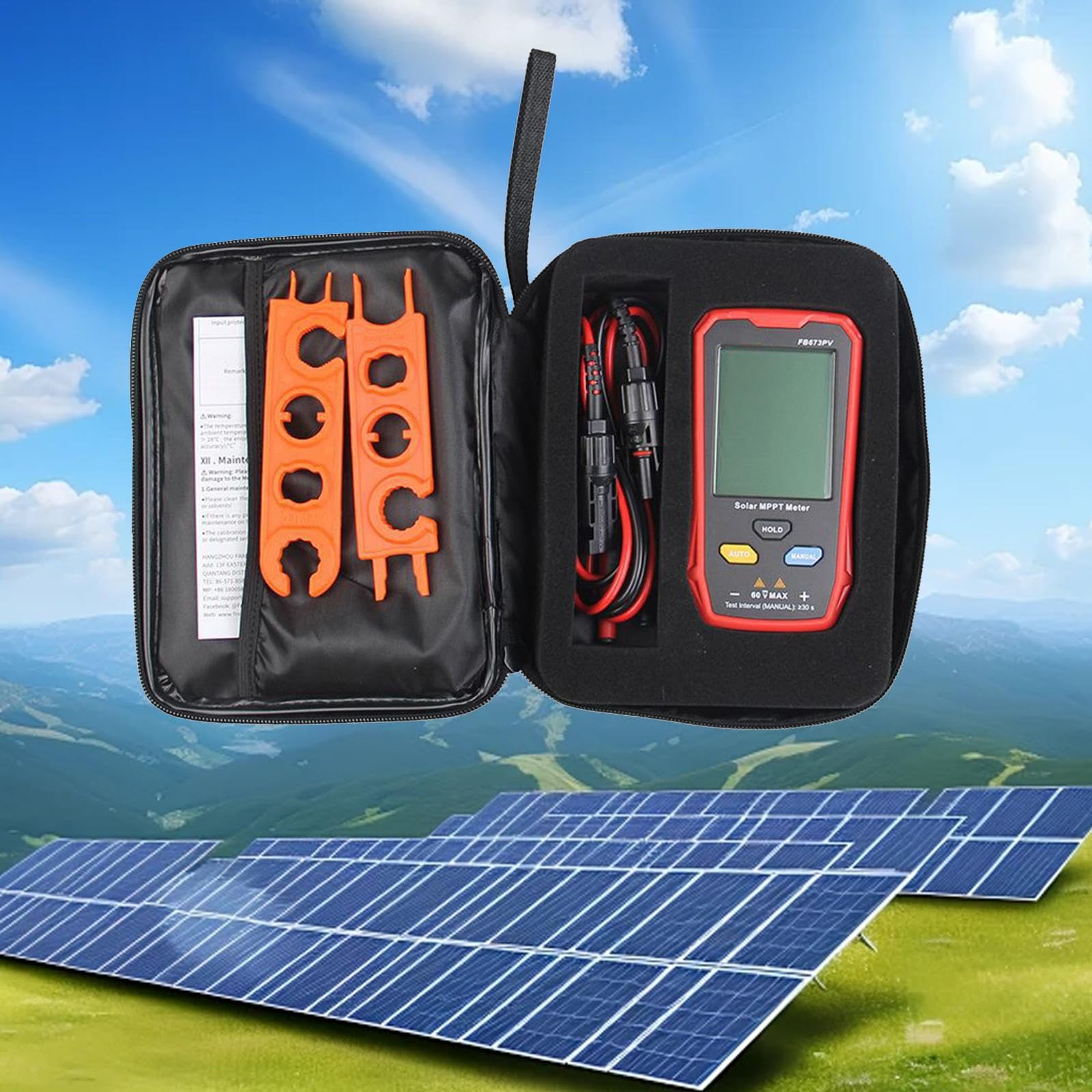 Kit de multímetro fotovoltaico con medidor Solar Mppt, pantalla grande para pruebas solares fotovoltaicas, versátil, 14,2x7,6x2cm con Cable de