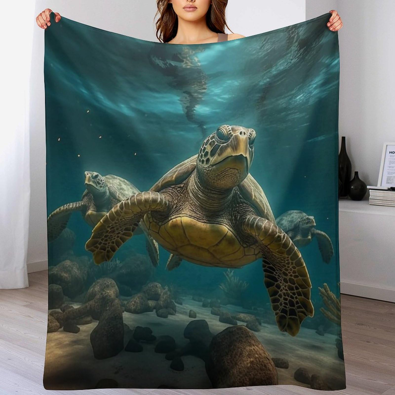 Manta de forro polar de franela con diseño de tortuga para cama y sofá de 140x180 cm