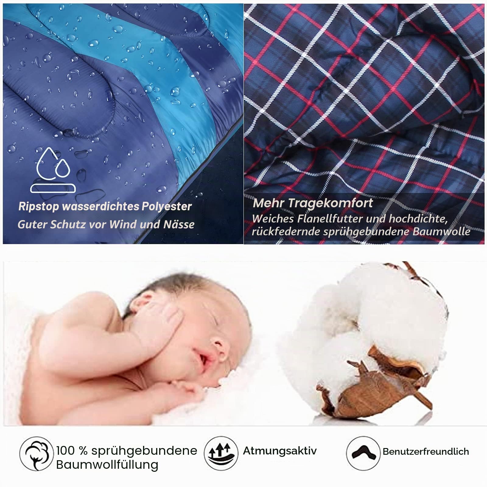 3-4 Jahreszeiten 1,6 kg Flanell Schlafsack Bedeckt Winter, Herbst, Frühling, Hergestellt aus Hohlfaser und, Hautfreundlich Wasserabweisend
