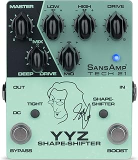 Tech 21 YYZ Geddy Lee Shape-Shifter Signature SansAmp Pedal with 12dB Boost Stomp Switch, Mix Control, and 3-Band Active EQ
