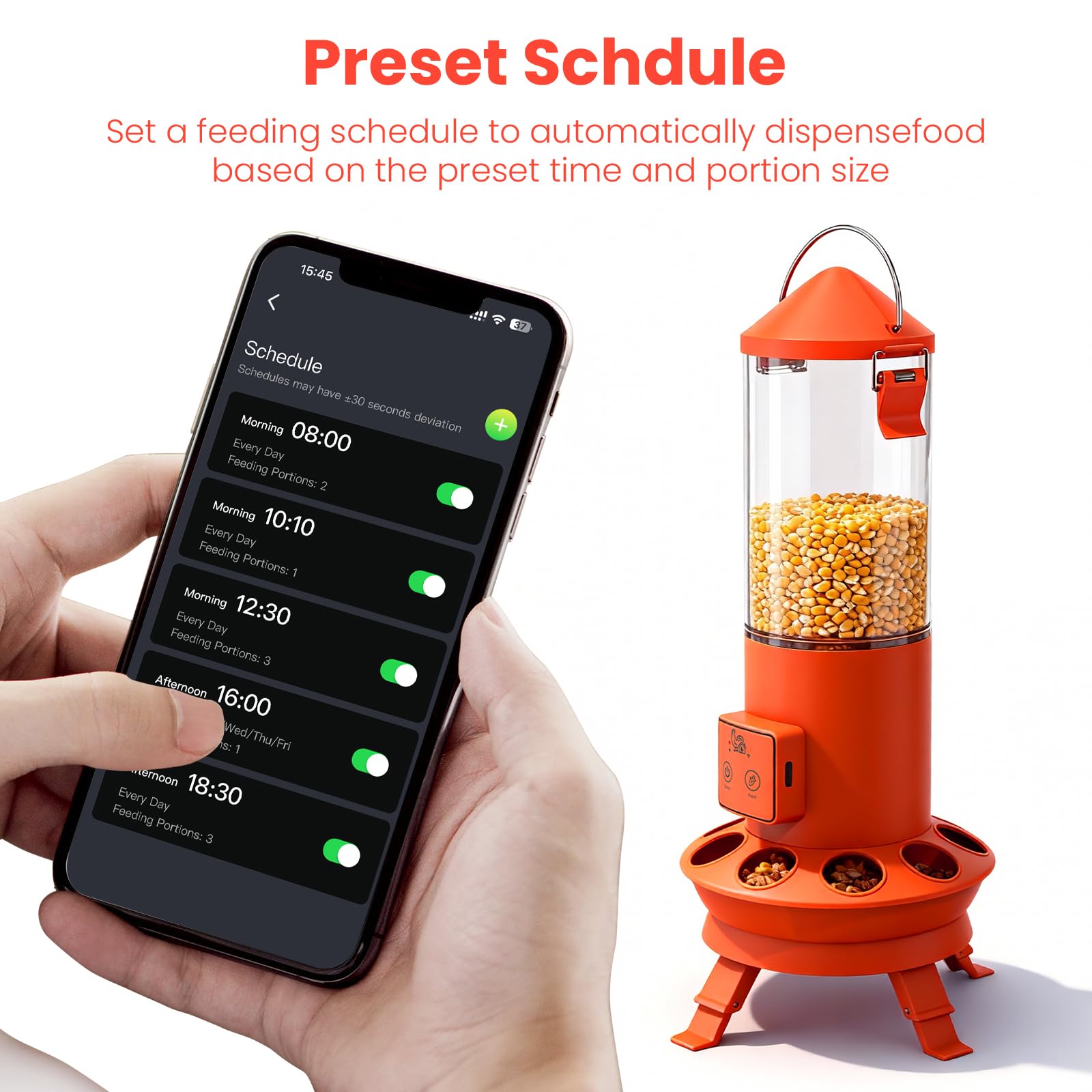 Alimentador automático de pollo, accesorios inteligentes para gallineros, alimentación inteligente de pollos con control remoto sin residuos, horario de alimentación preestablecido, 9 puertos de