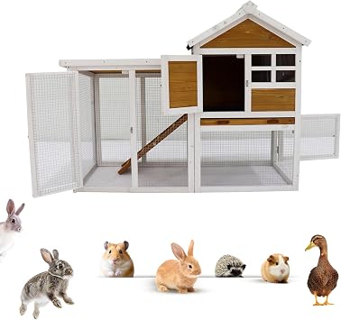 Rabbit Pet Hutch Outdoor, 48 Large Wooden Bunny Cage Indoor, Small Animal House Enclosure with Cleaning Tray & Waterproof Roof, 2 Storey Poultry Cage