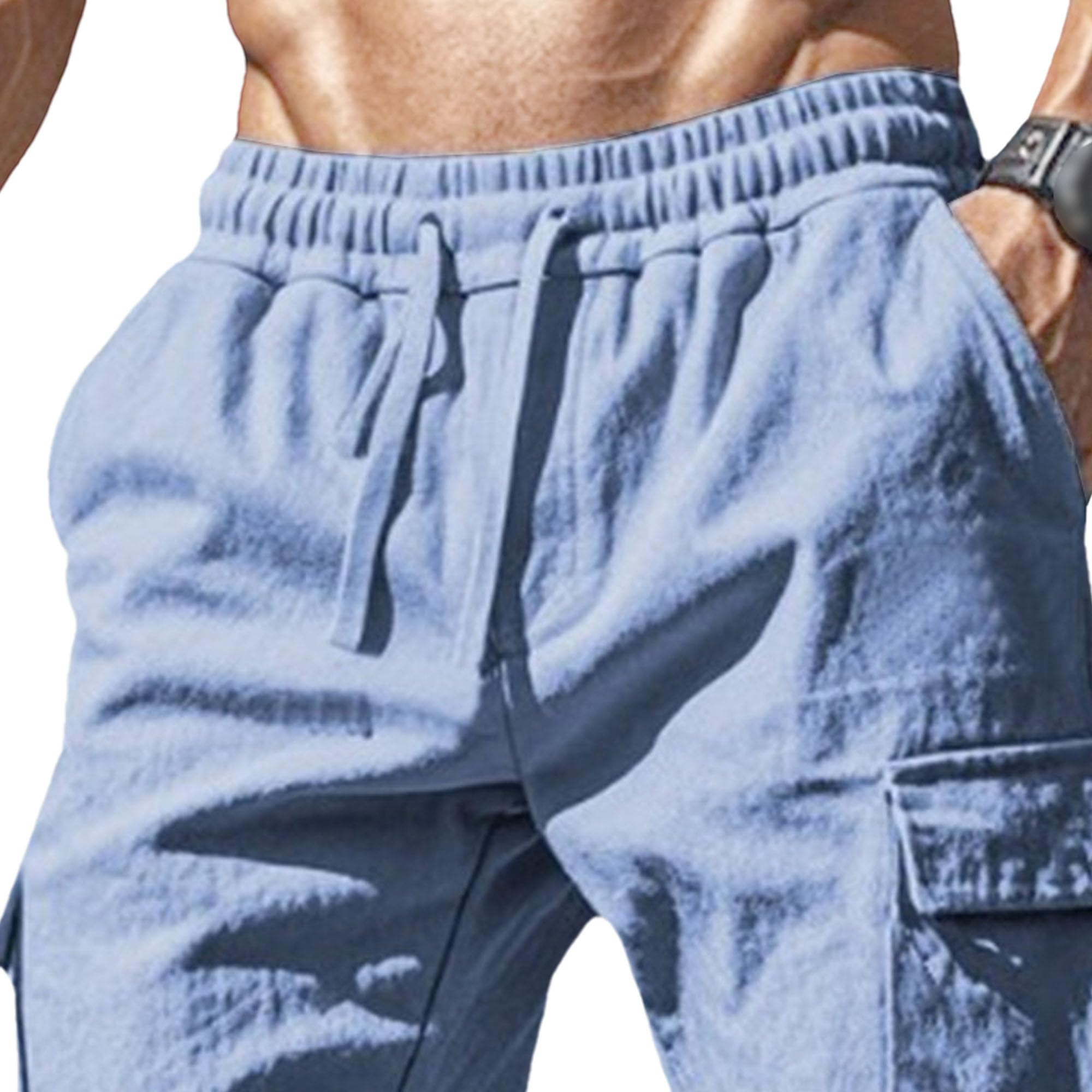 Men's Relaxed Fit Cargo Sweatpants Multi-Pockets Elastic Waist Slack Athletic Workout Hiking Pants (Blue,Medium)