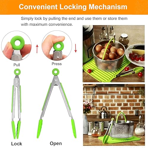 Miniatura 3 de Kitchen Tongs with Silicone Tips - ForTomorrow Set of 5, 7 9 Inch Premium Silicone Tipped Tongs for Cooking Heat Resistant, Serving Food, BBQ Varios