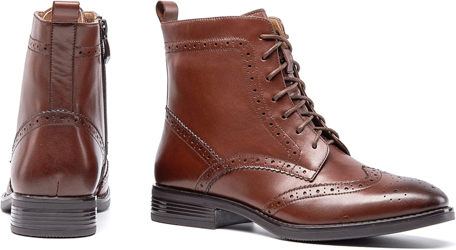 Women's Lace-Up Combat Boots Side Zipper Ankle Bootie Low Heel Brogue Leather for Girls Ladis Women Black Size 5 - Image 4