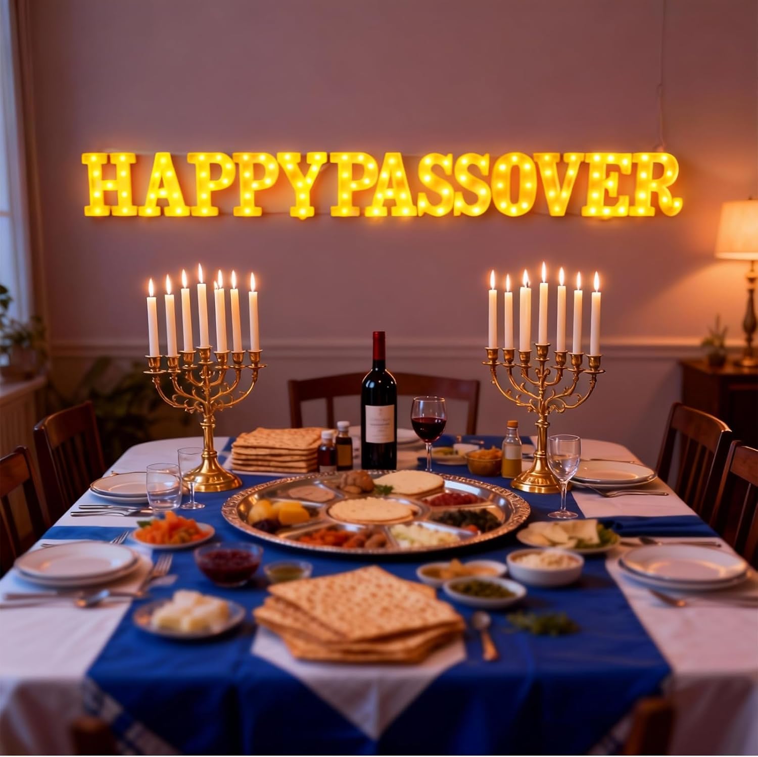 13 Pcs Happy Passover Large LED Letter Sign LED Lights Battery Powered Table Decoration for Party Gift Tabletop Decoration