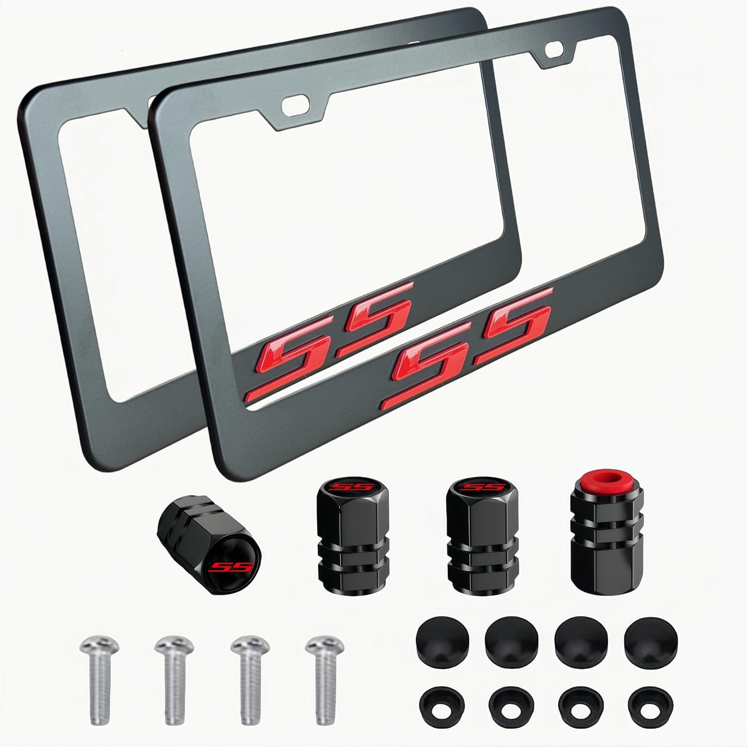 2Pack Matte Black Aluminum Alloy Car License Plate Covers Frames(RED-S)