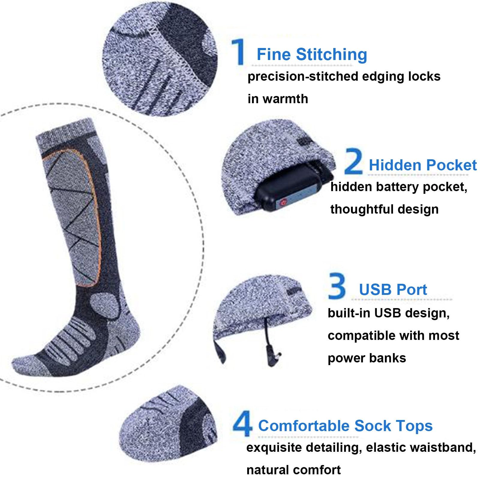Calcetines Calefactables Recargables, Lavables Unisex Heated Socks, 3 Temperaturas, Amplia Zona de Calentamiento, para Ciclismo, Esquí, Pesca en Invierno