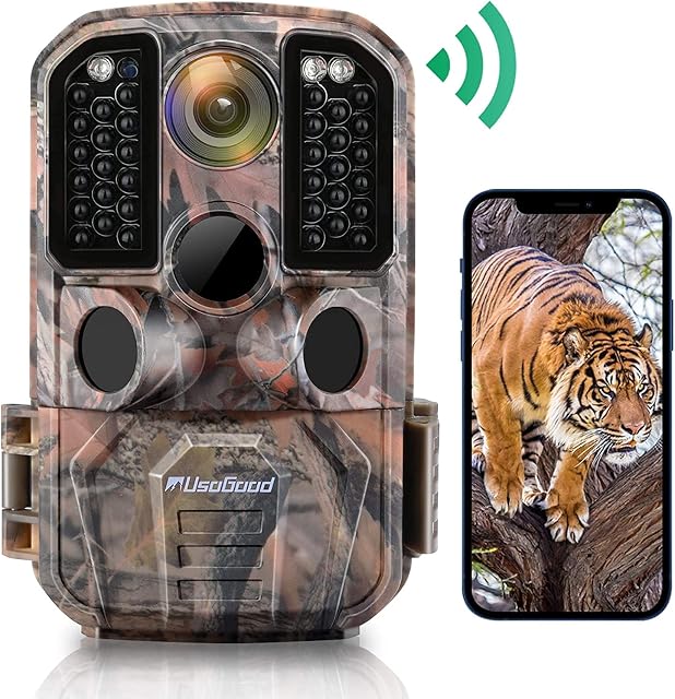 Wildlife Camera WiFi 24MP 1296P Trail Camera, Usogood Hunting Game Trap with IR Night Vision Motion Activated IP66 Waterproof for Outdoor Wildlife Monitoring and Home Safety