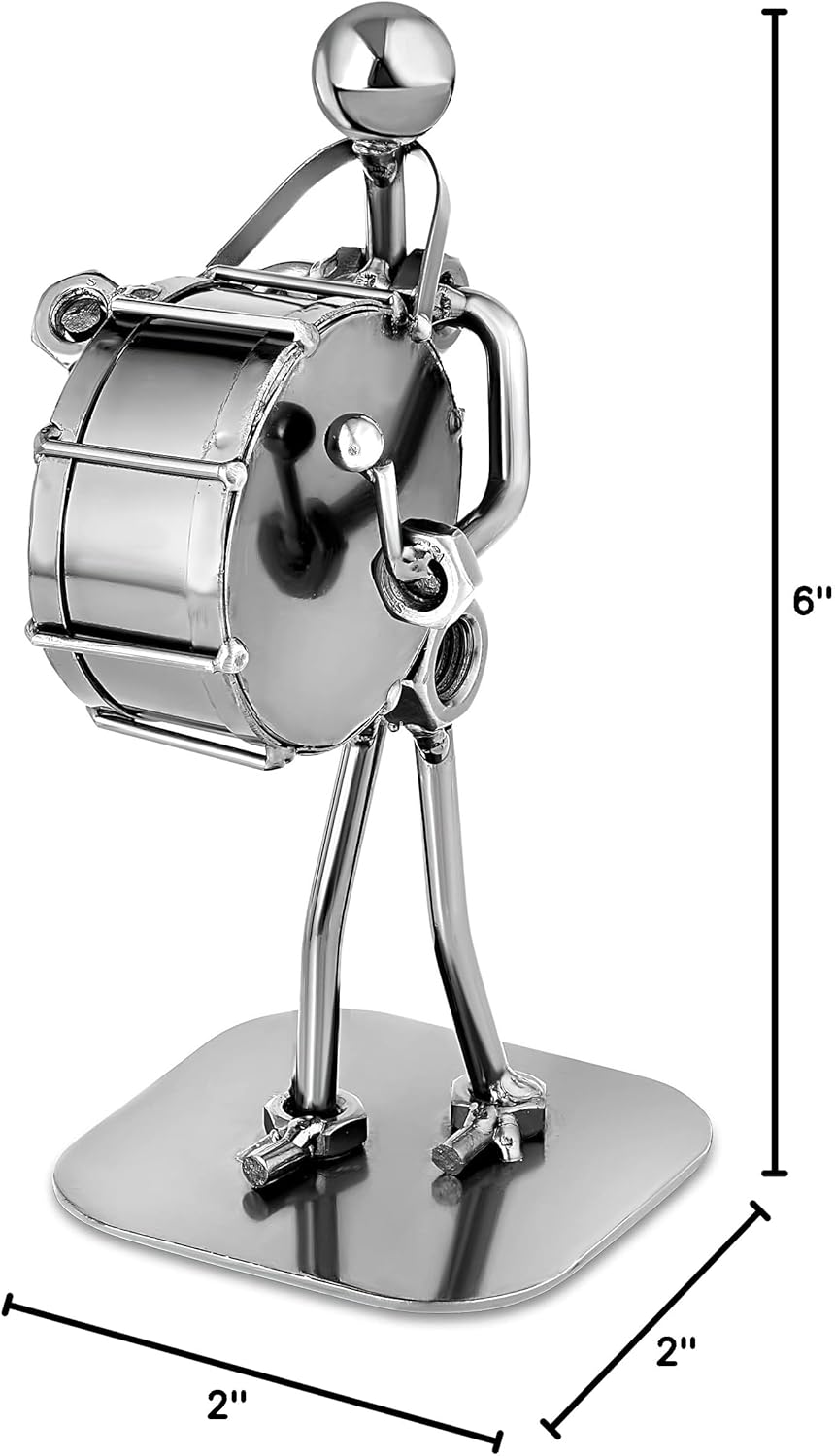 Broadway Gift Marching Band Drumline Drummer Silver Tone 6 inch Table Metal Decorative Musician Tabletop Figurine