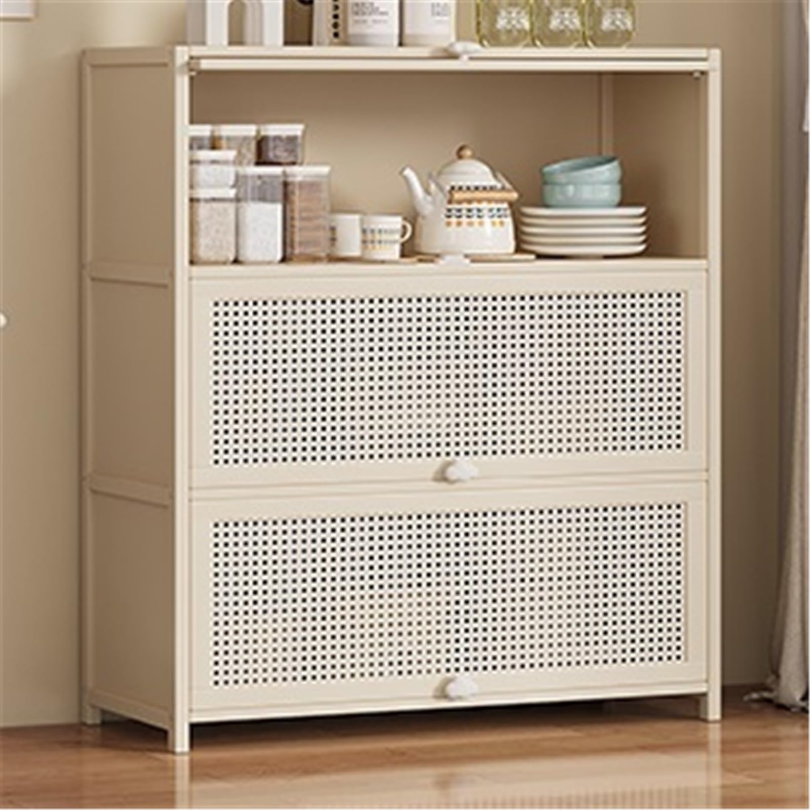 Le Buffet - Credenza da cucina alta a 5 ripiani, con cartoncini Sto per caffè e tè, altezza 172 cm