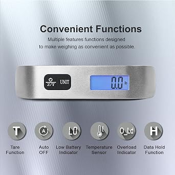 travel inspira Luggage Scale, Portable Digital Hanging Baggage Scale for Travel, Suitcase Weight Scale with Rubber Paint, 110 Pounds, Battery Included