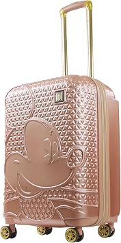 FUL Mickey Mouse Disney Kids Suitcase | Hardside Medium Checked Spinner Luggage | 26x16x11 Lightweight ABS Suitcase | Disney Kids Luggage | Gold