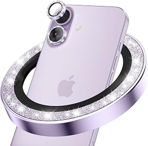 CloudValley for iPhone 17 Glitter Camera Lens Protector, Bling Ultra-HD Tempered Glass Cover with Metal Ring, Sparkly Anti-Scratch Accessories for Women, Easy Installation, Glitter Purple