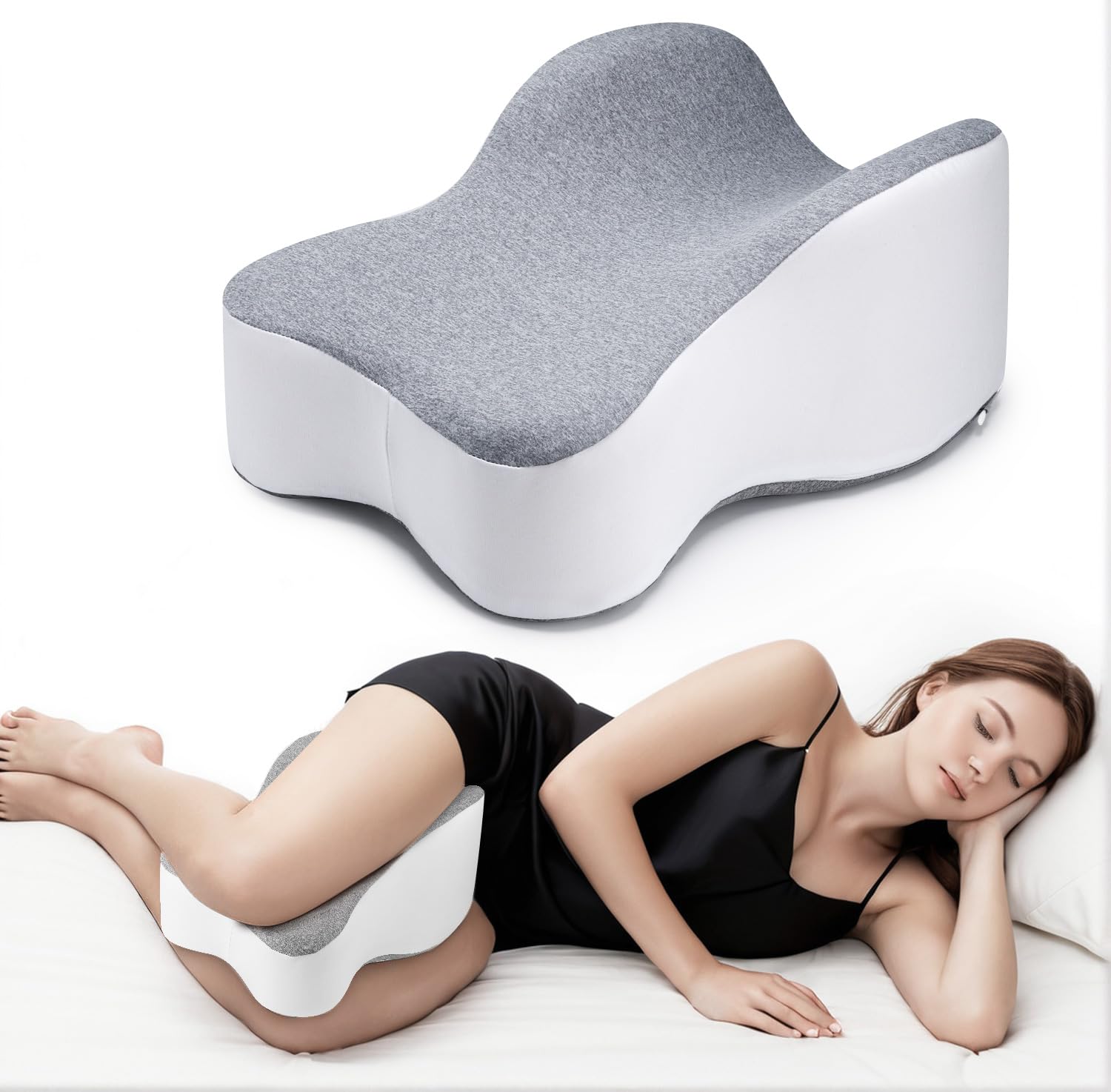 Long 14” Knee Pillow for Side Sleeper Fully Support Thighs and Knees for Required Knee Separation- Leg Pillow for Side Sleeping Between Legs Aligns Spine- Large, Gray