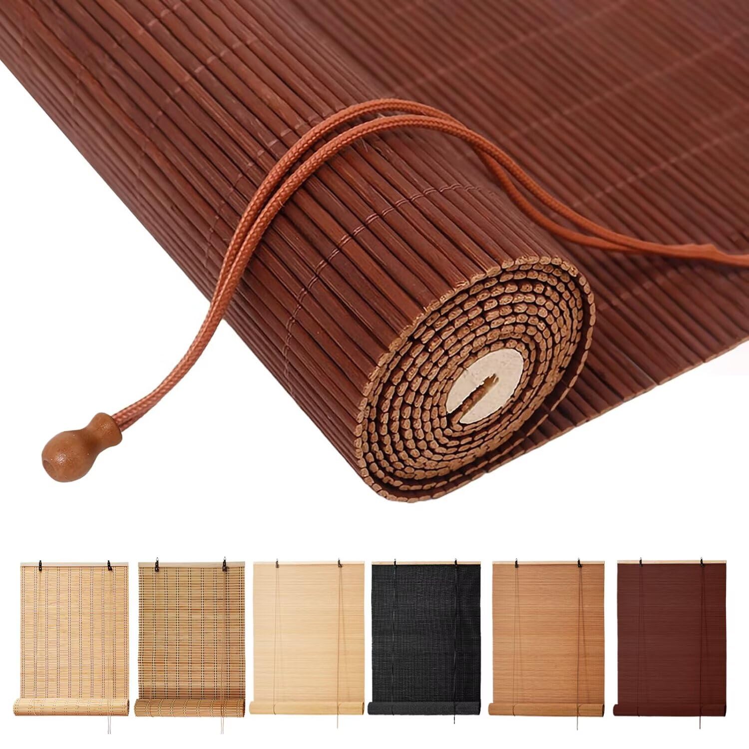 Bamboo Blinds, Easy to Install Bamboo Shades for Indoor Windows, Custom Sizes Roller Shades for Indoor Windows, Roll Up Blinds Indoor Outdoor Patio