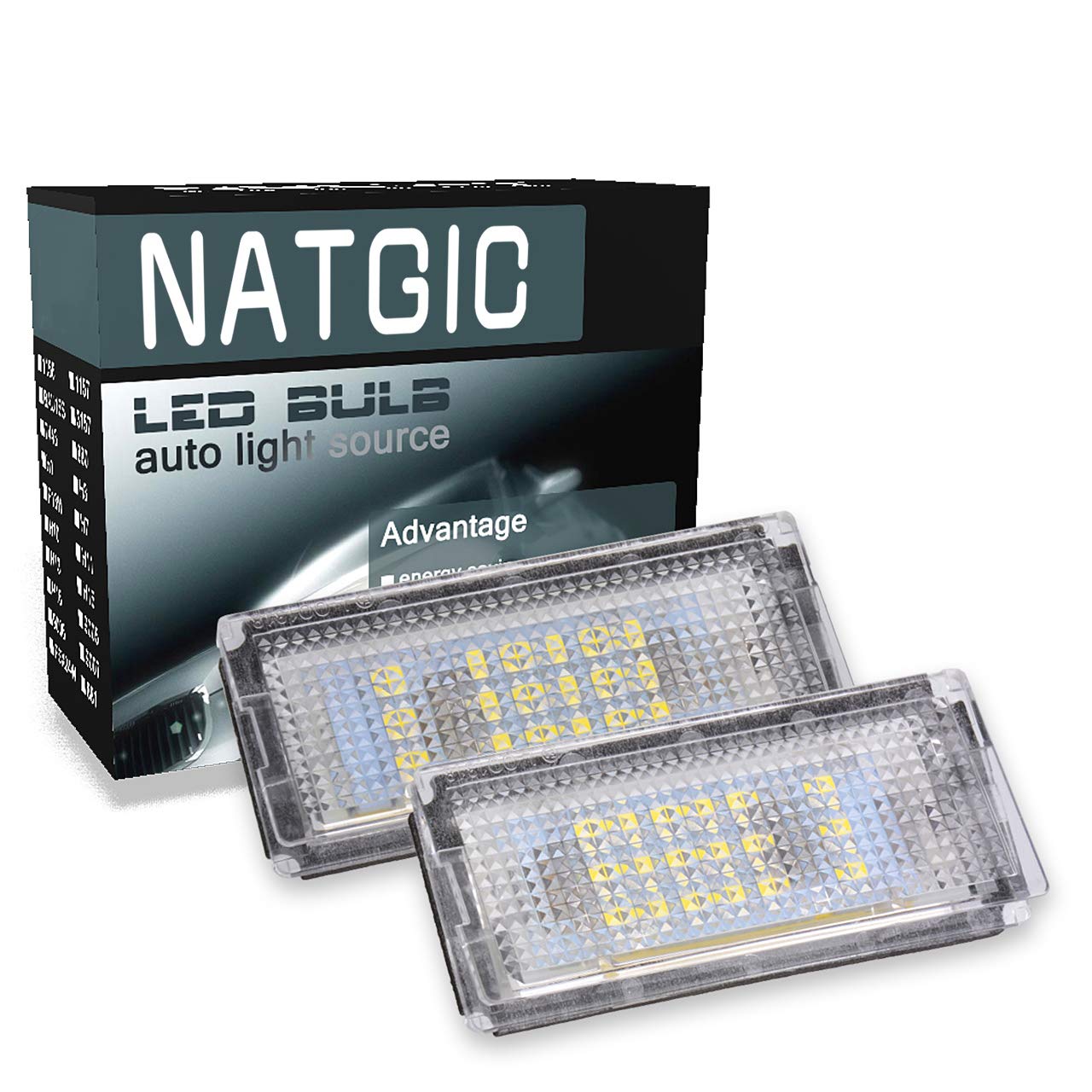 NATGIC Luces LED Para Matrícula BMW – 24 SMD 6000K – CAN-BUS – Impermeable – Plug&Play (Serie 1,3,5, X5, X6)