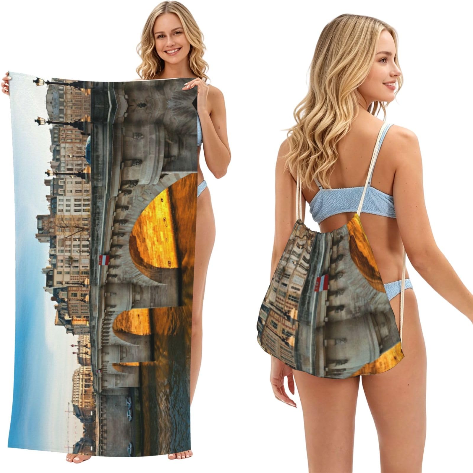 Serviette de plage imprimée paysage Paris drap de bain sport et piscine pour adulte