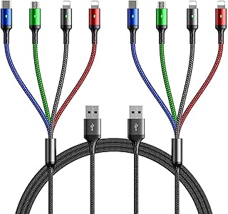 Multi Charging Cable [10ft 2Pack] Fast Multi Charger Cable 4 in 1 Multiple Nylon Braided USB Cable Universal Charging Cord with IP/Type C/Micro USB Port for Cell Phones/IP/Samsung/Ps/LG/Tablets/More