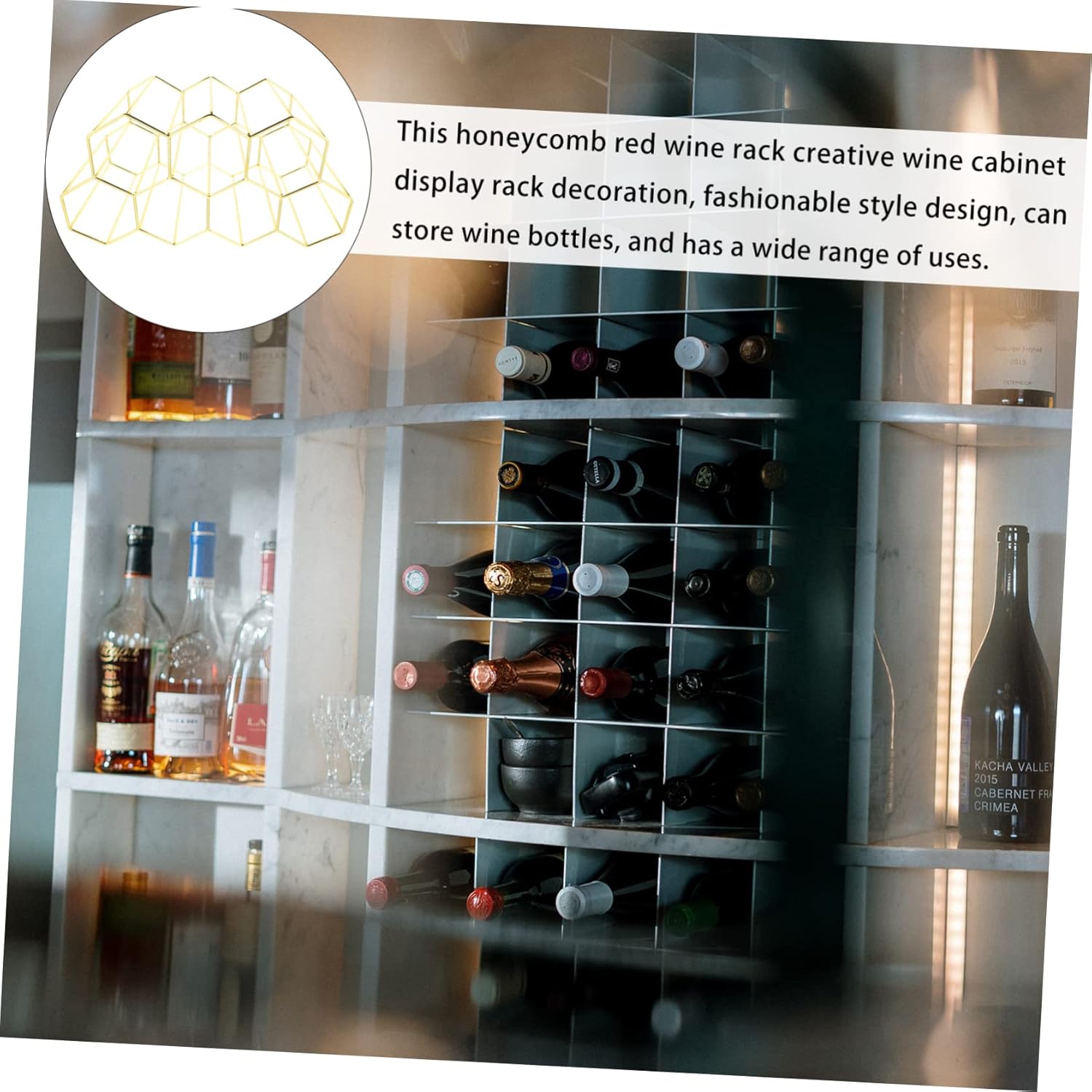 7holes Metal Honeycomb Wine Rack Wine Bottle Display Stand Compact Kitchen Dining Room Storage