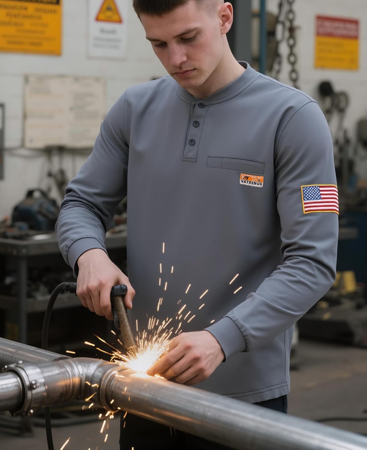 VATRENUS FR Shirt for Men Henley Midweight Utility Pocket Flame Resistant Long Sleeve Work Shirts NFPA2112 CAT2 - Image 2