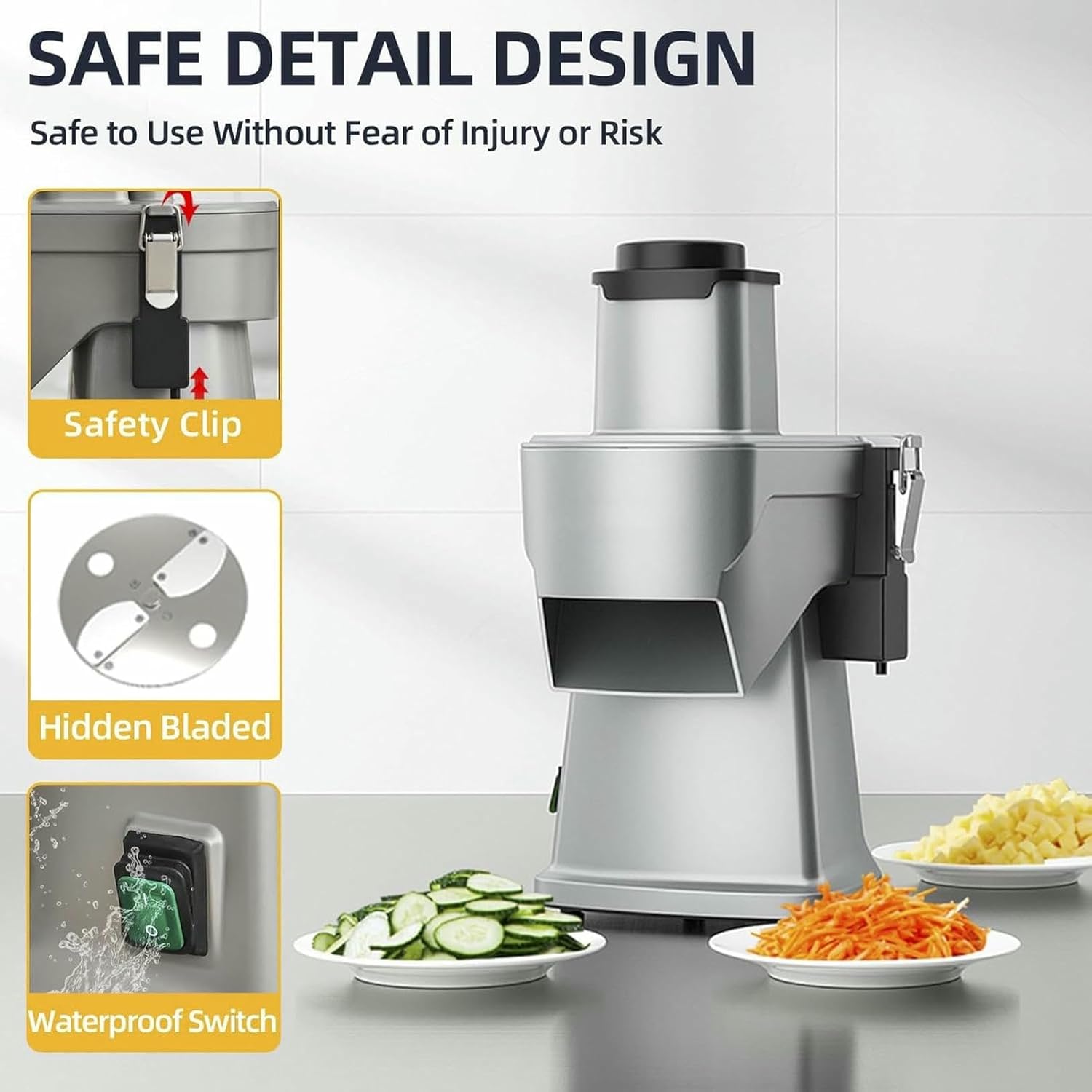 Electric Vegetable Cutter, Automatic Food Cutter and Slicer, Can Slice and Shred, with Multiple Blades, Suitable for Home and Commercial Use~/