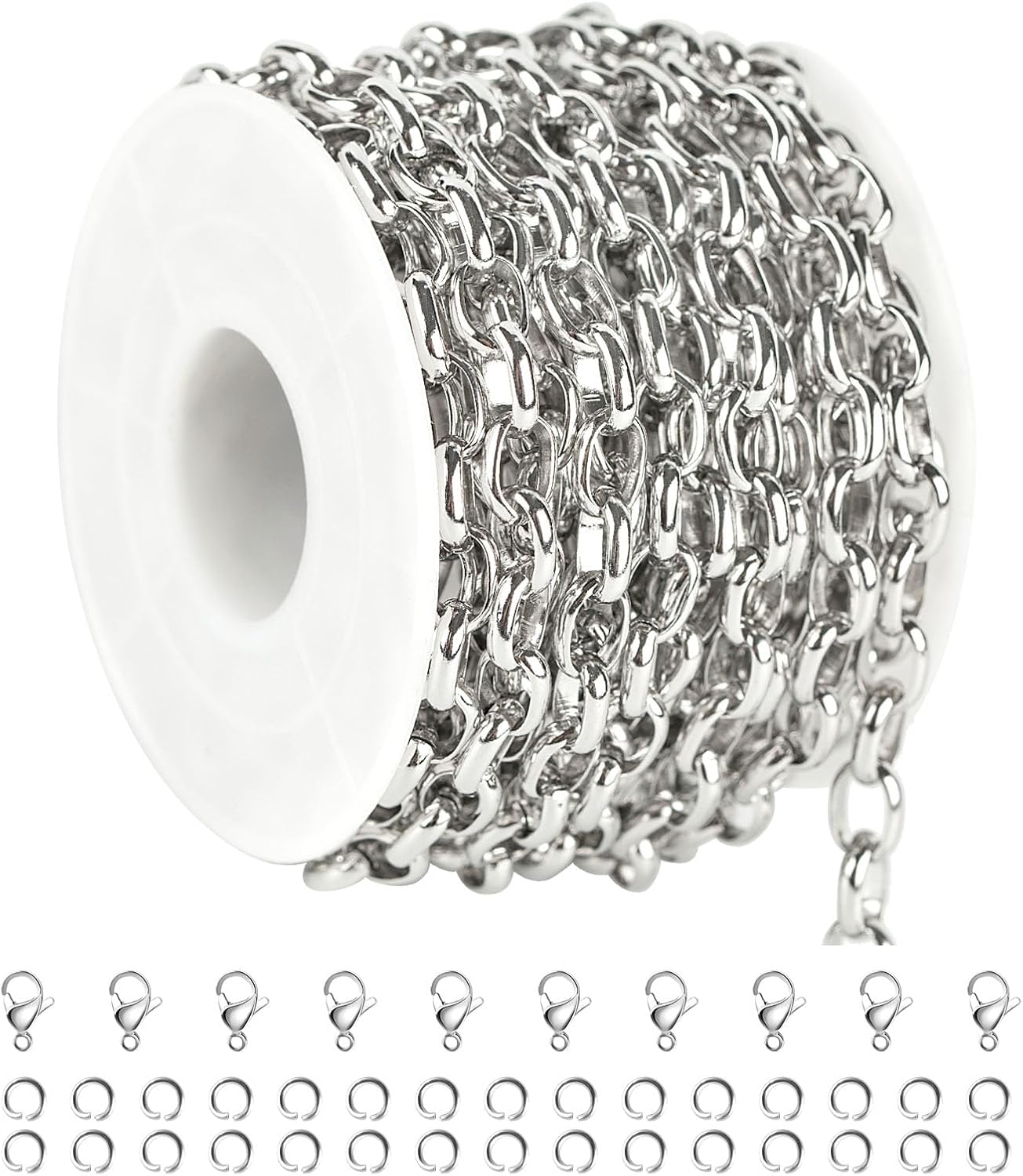 UMAOKANG 16.4 Feet Stainless Steel Jewelry Making Chain Oval Chains Bulk with Jewelry Findings Men and Women Necklace DIY