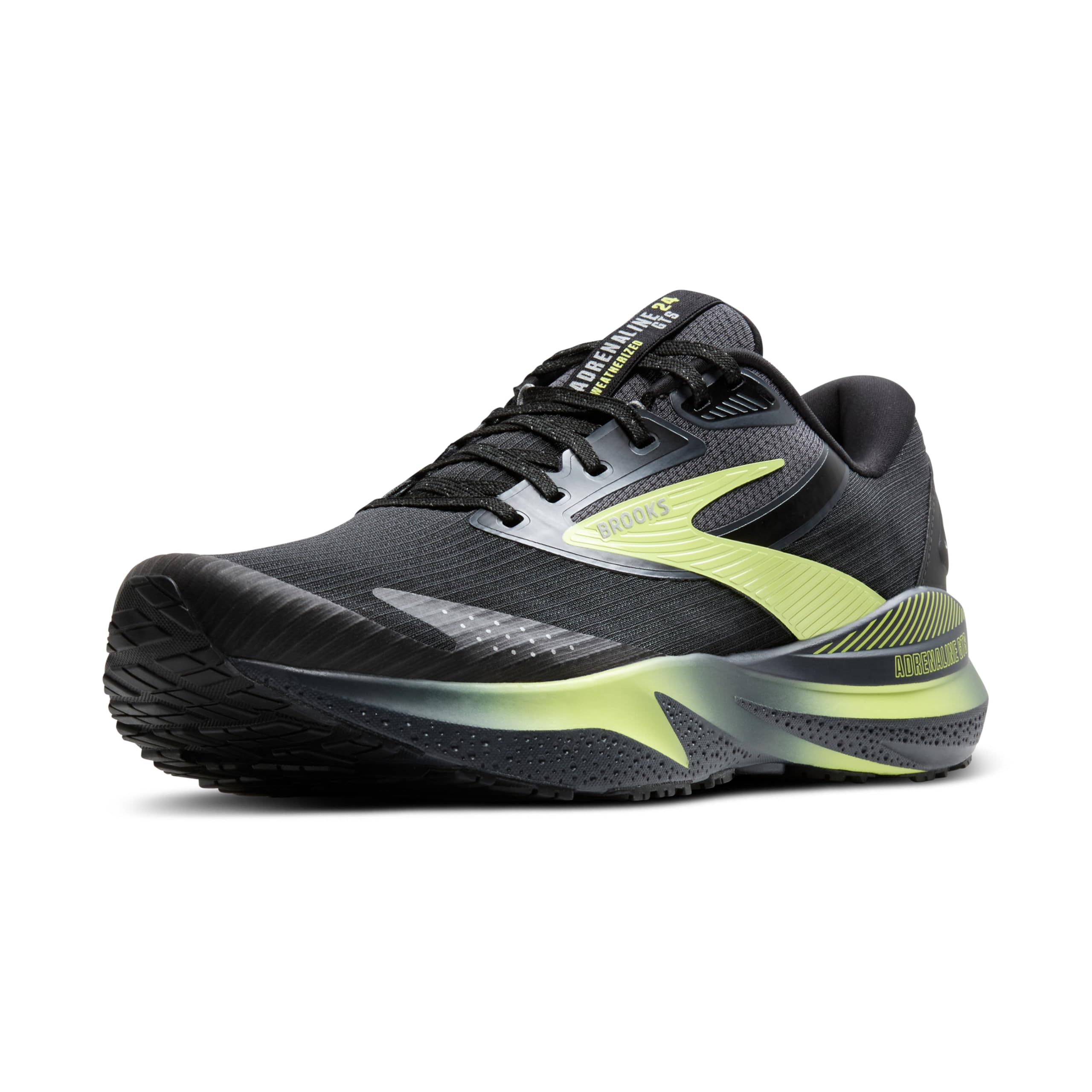 Brooks Men’s Adrenaline GTS 24 Weatherized Supportive Running Shoe - Black/Ebony/New Yellow - 12 Medium