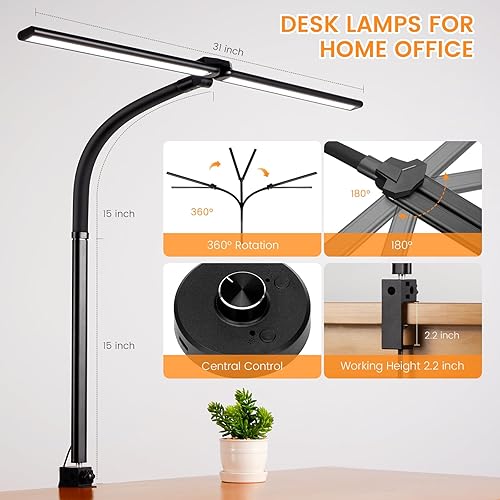 Miniatura 4 de LED Desk Lamp for Office Home, 24W Ultra Bright Double Head Desk Light with Clamp, Smart Controller Architect Task Lamp, Adjustable Flexible