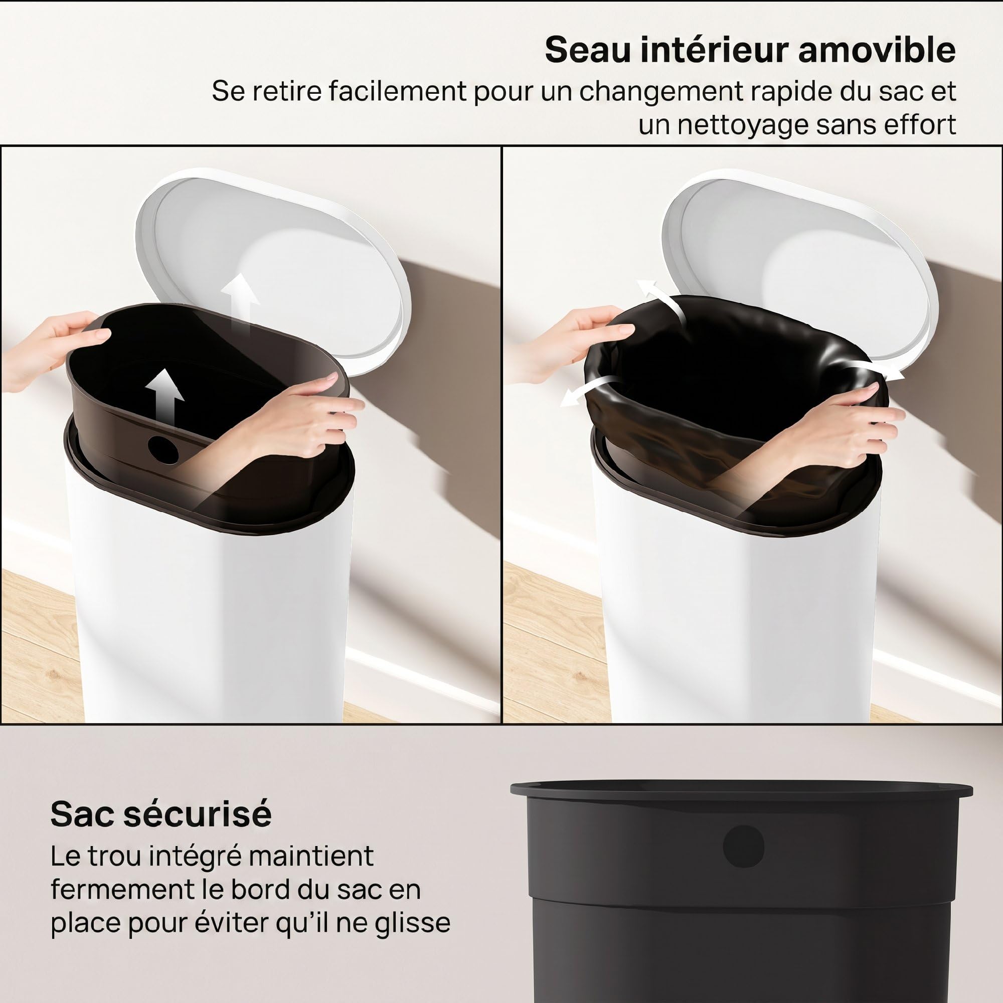 HOMCOM Poubelle cuisine 30L, poubelle à pédale rectangulaire avec seau intérieur amovible, couvercle à fermeture douce 90° et maintien en ouverture, anti-traces, pour bureau et maison, blanc