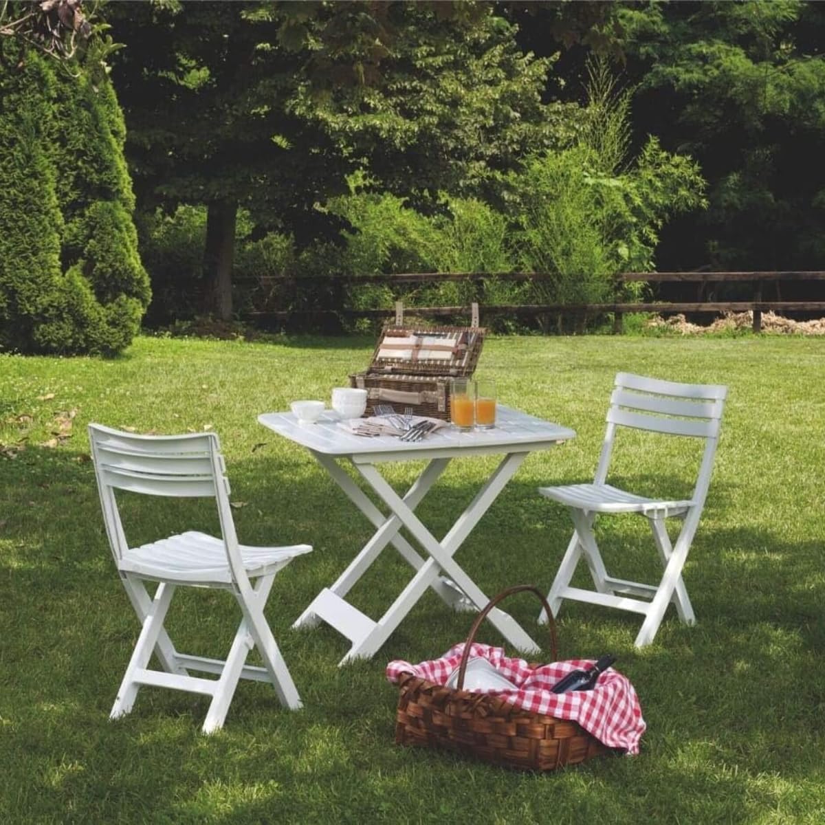 Tomaino - Table en plastique pliable pour intérieur et extérieur - Table de jardin effet bois 79 x 72 cm (blanc)