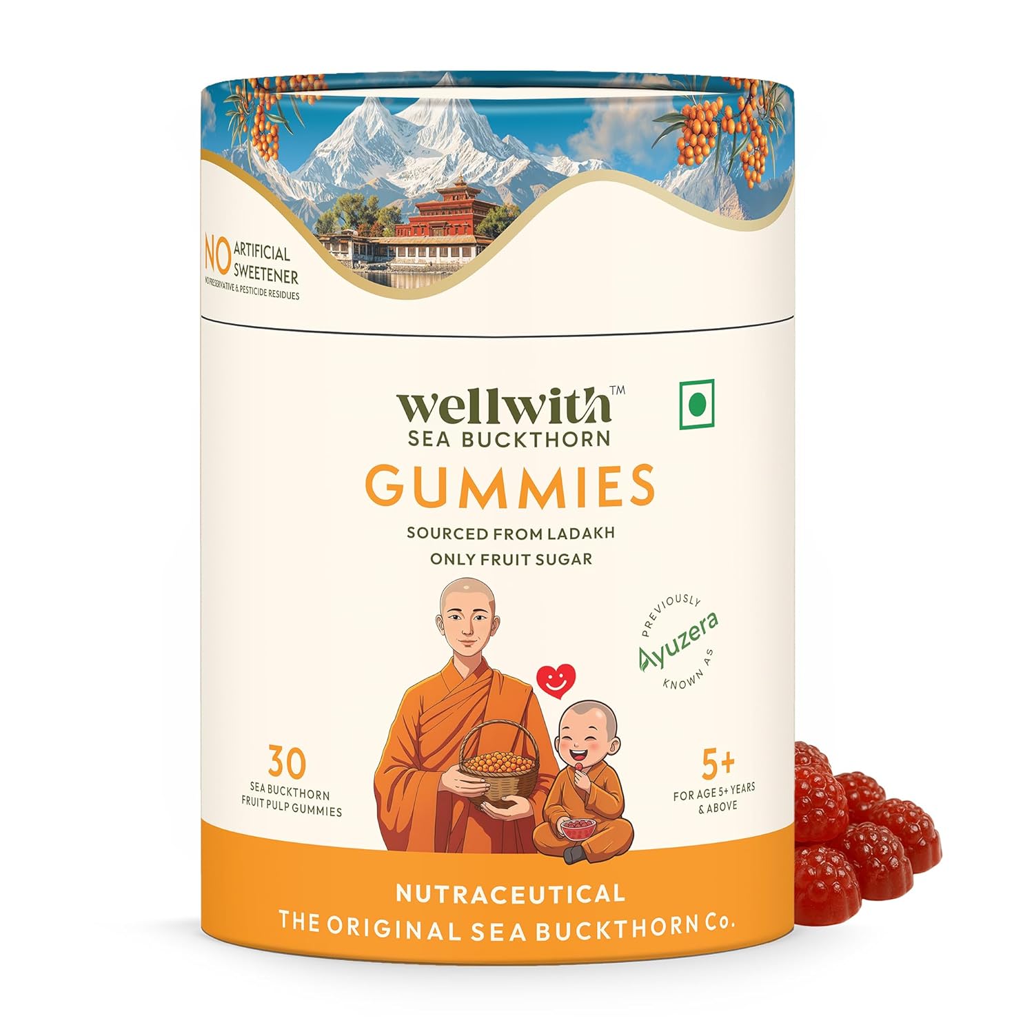 Wellwith Sea buckthorn Gummies for kids and adults, Vitamin C Rich, multivitamin supplement, Immunity (30 Gummies)