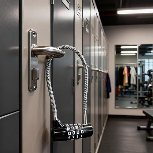 Miniatura 6 de Cerraduras de cable de 4 dígitos con combinación, bloqueo de cable de acero con código reajustable para muebles de patio, recortadoras de malezas,