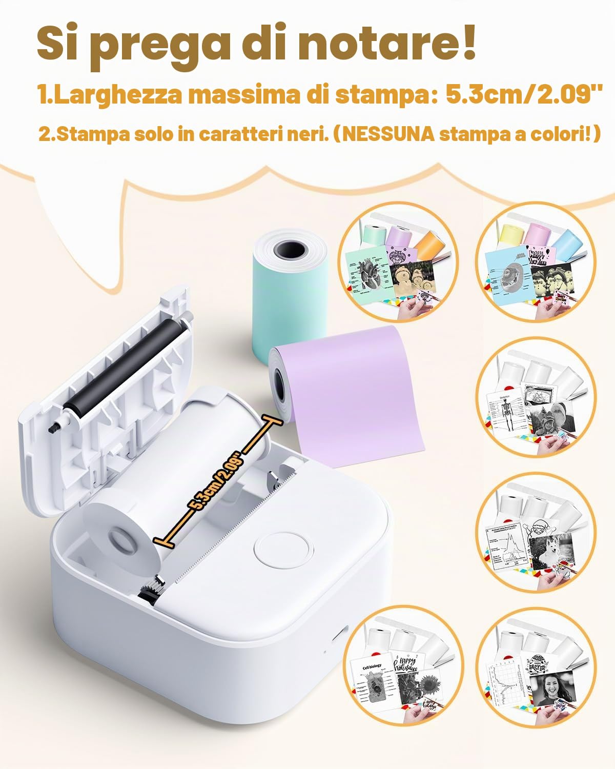 Phomemo T02 Mini Stampante Termica Portatile Fotografica Adesiva per Studio Note Immagini Foto Diari