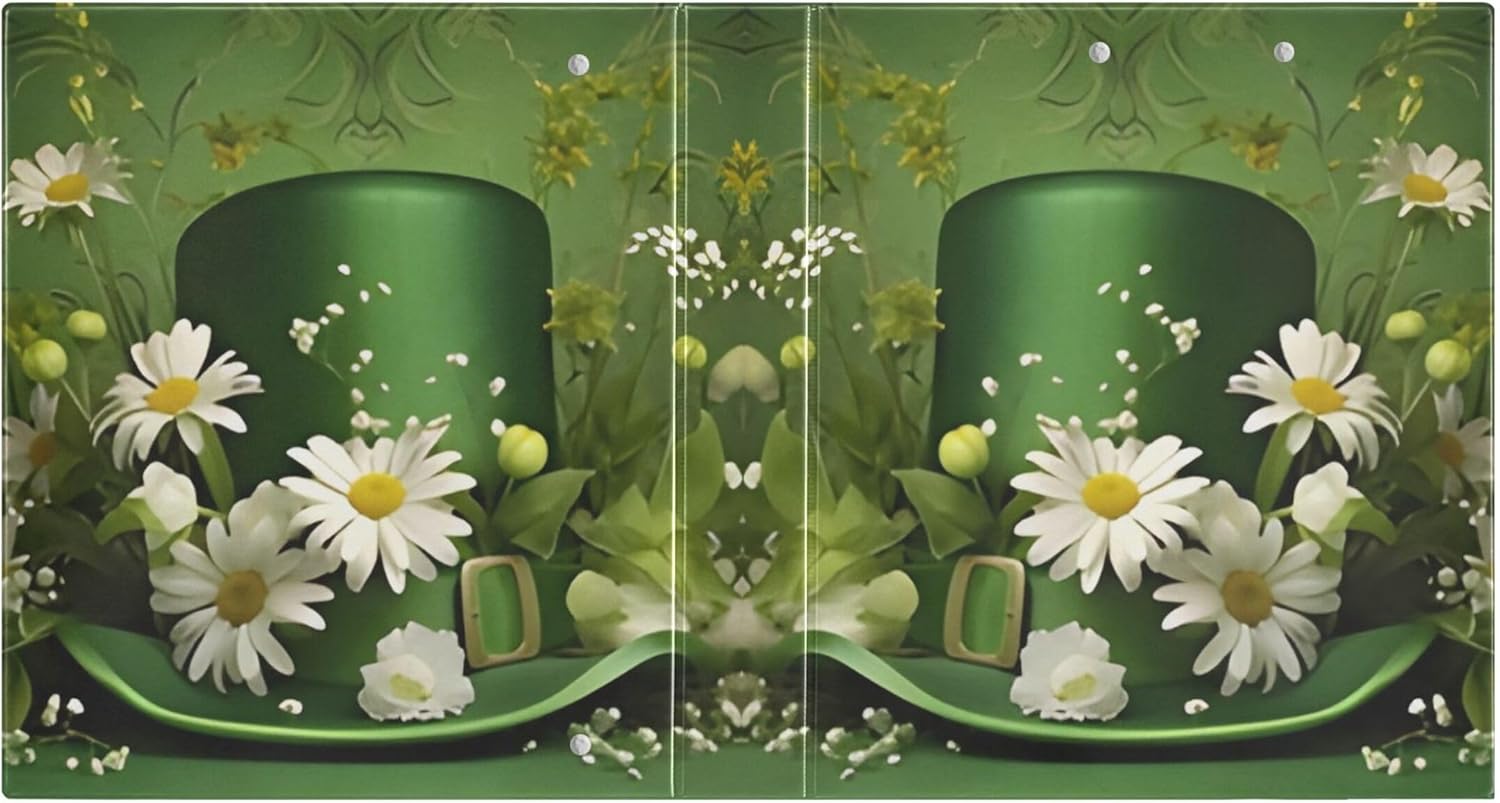 St. Patrick's Day Hat Clover 3 Ring Binders, 1.5” Round Ring Binders with Clipboard - Letter Size, 3 Interior PVC Clear Pockets & Anti-Slip Clip for Office School Supplies, 2PCS