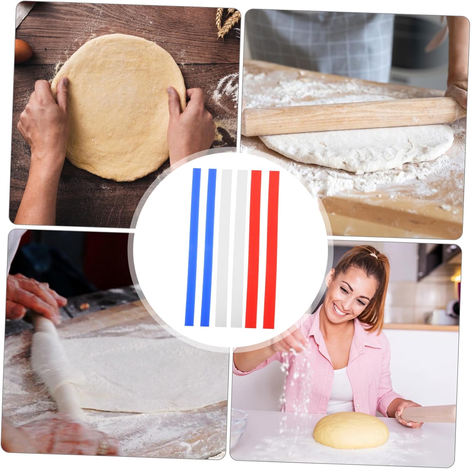6pcs Rolling Pin for Pizza Dough Measuring Strips Non Rolling Pin Baking Tools