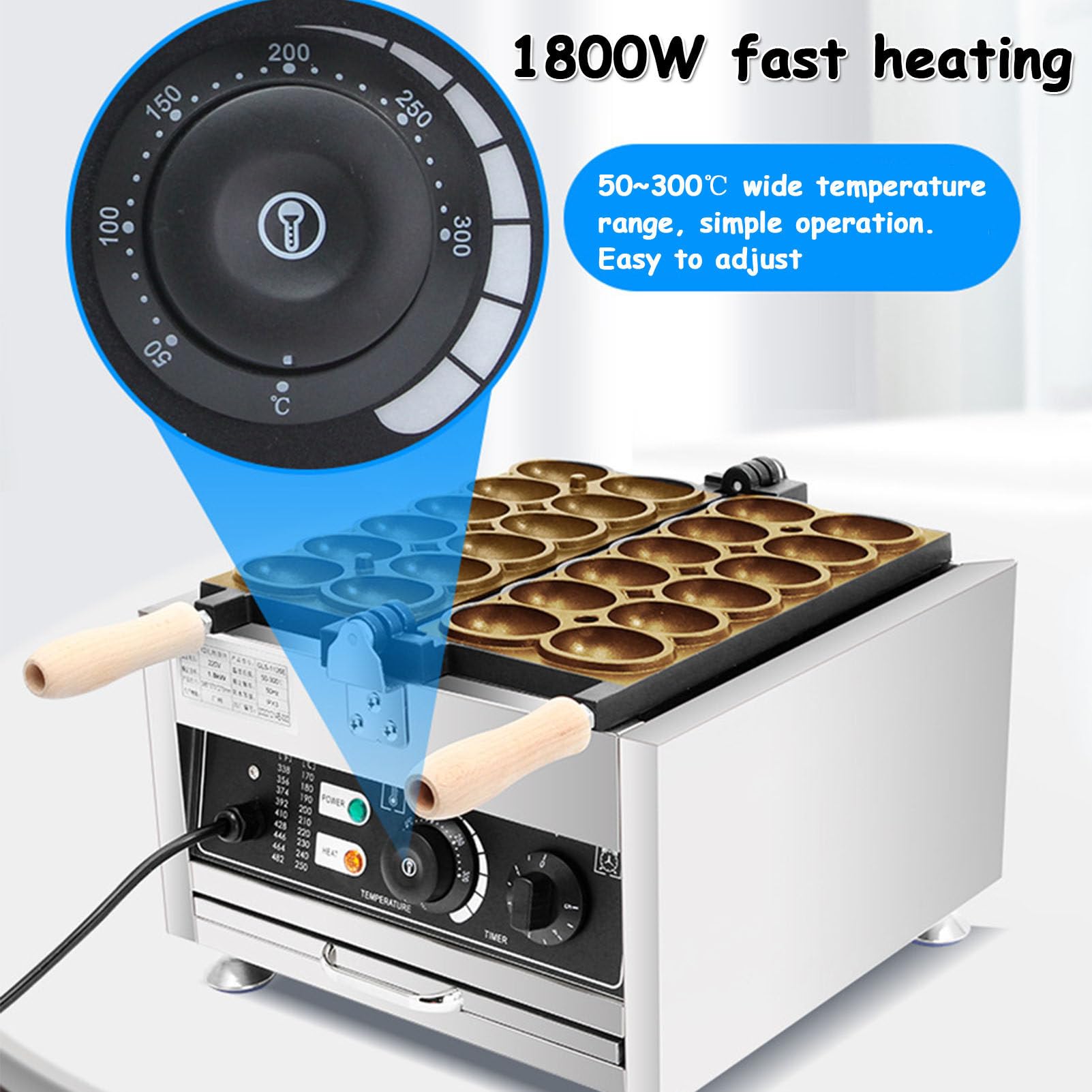 Macchina per Waffle a Forma di Uovo, Macchine per Waffle e Ferri con Rotazione a 180°, Attrezzatura da Cucina Commerciale per panetteria, Snack Bar, Ristorante