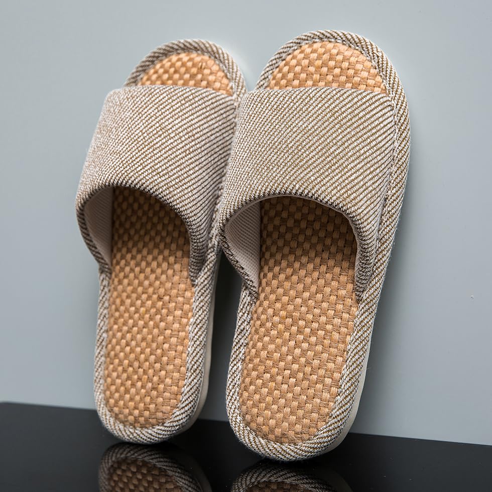 Linen Fabric Slippers Indoor House Slippers, All-Season Comfortable Breathable Non-Slip Silent Home Slippers4