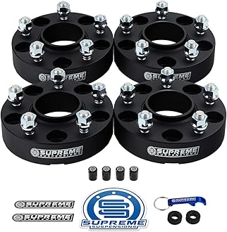 Supreme Suspensions - 4pc Set [Black] 1.25" Hub Centric Wheel Spacers for Jeep Wrangler JK, Commander, Grand Cherokee WJ WK [BP: 5x5 / CB: 71.5mm / Studs: 1/2" x20] - 4 Tire Valve Caps Included