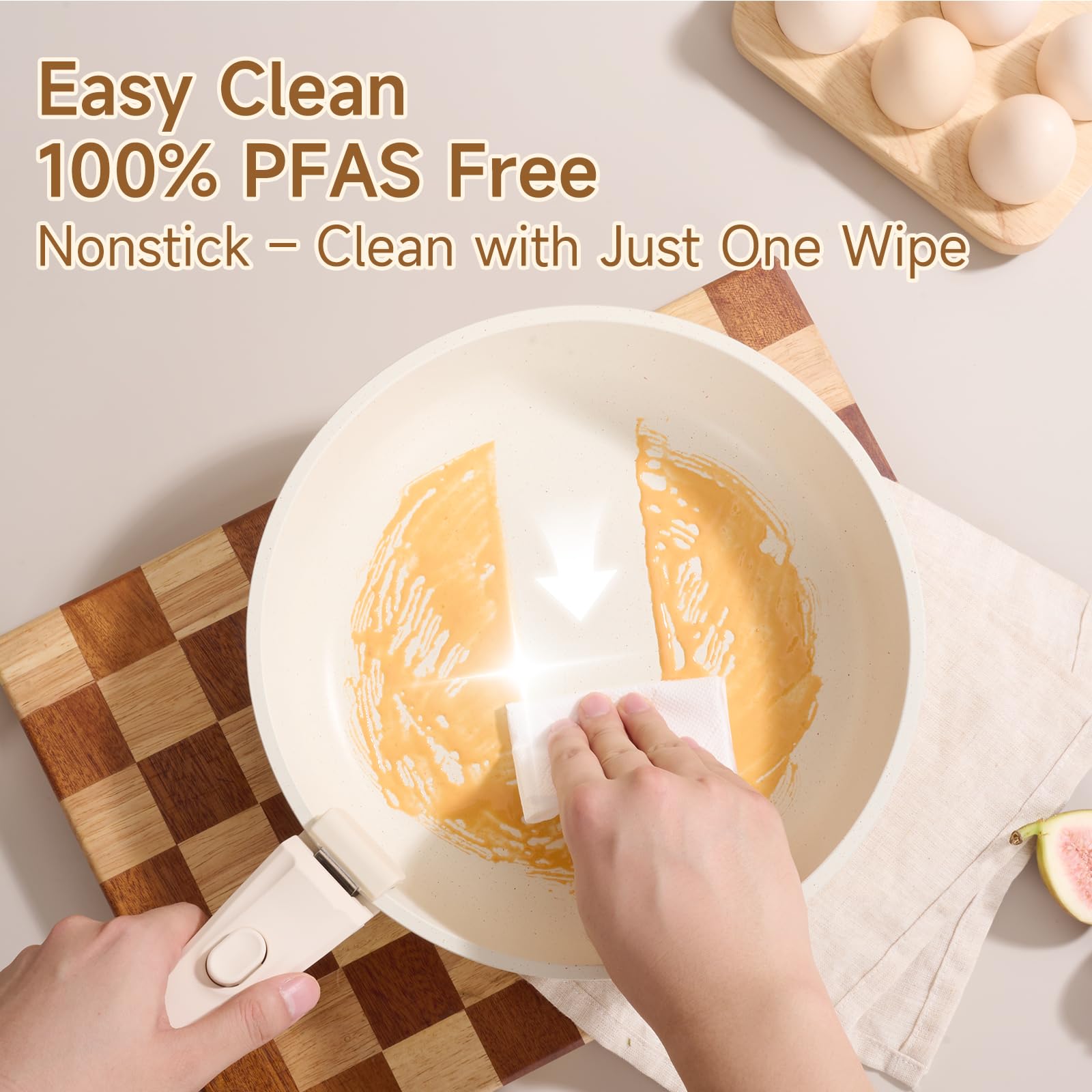 JEETEE Batería de Cocina 25 Piezas con Mangos Extraíbles, Inducción | Juego de Ollas y Sartenes Antiadherentes, Apilable, Apto para Horno 220°C, Ahorra Espacio hasta 70%