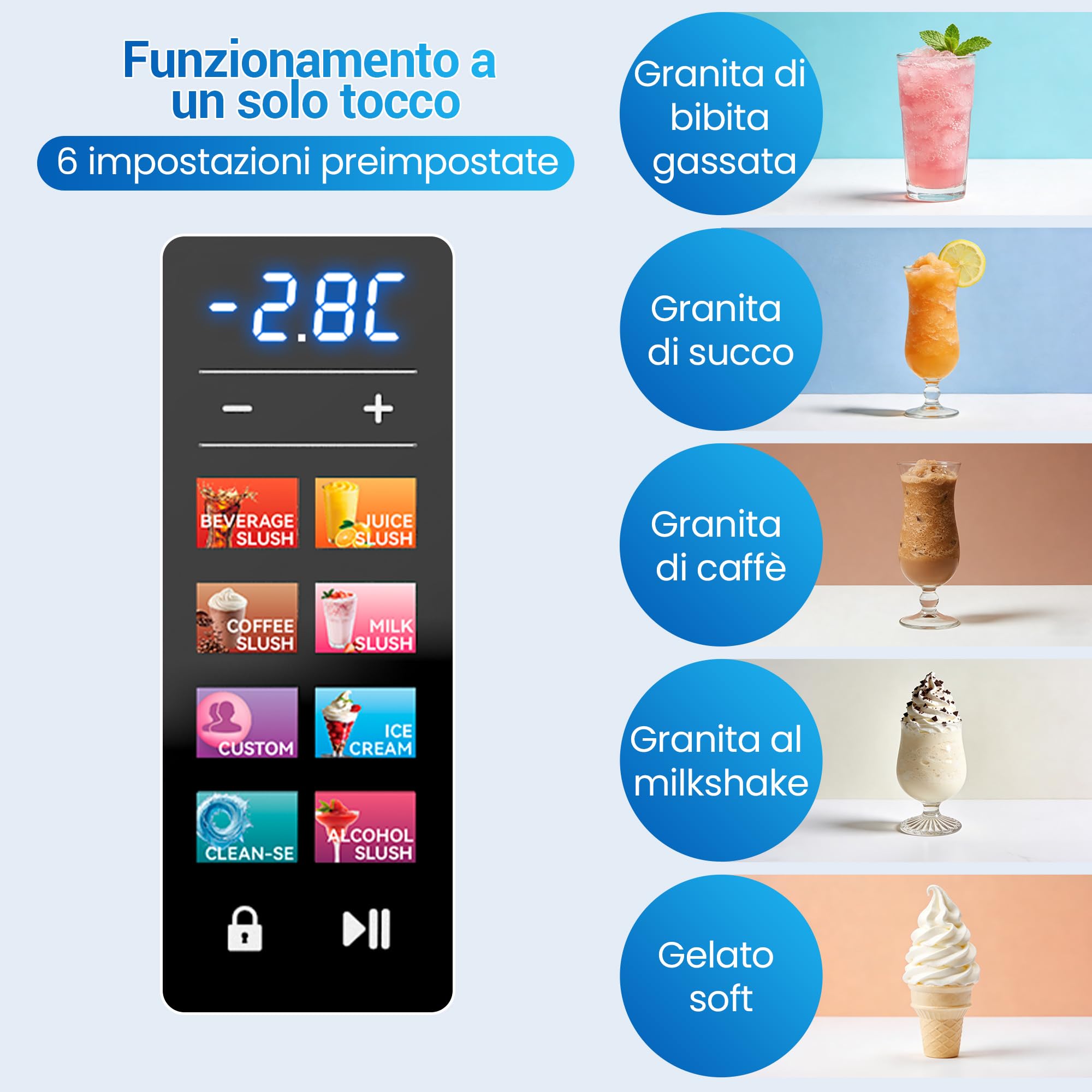 Macchina per granite e gelato soft LEEVOT, macchina per bevande surgelate, 6 programmi preimpostati, blocco bambini, funzione autopulente, ideale per granite margarita domestica 220V 50Hz