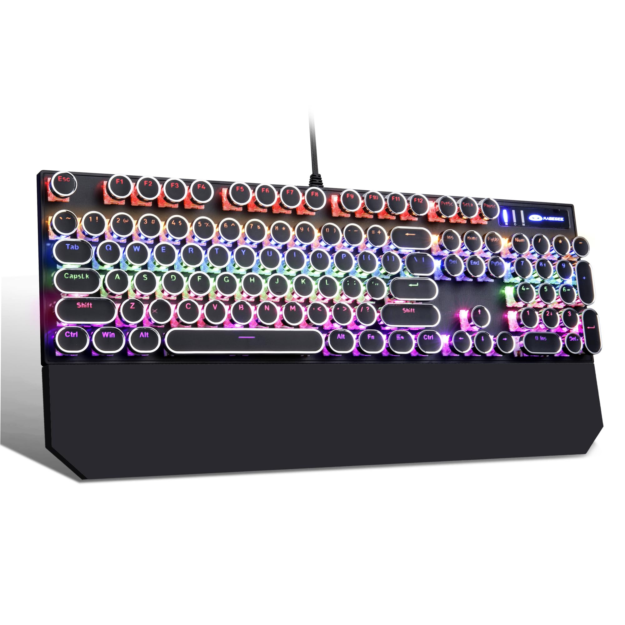 Typewriter Mechanical Gaming Keyboard,Retro Punk Round Keycap with Wire Rainbow Backlit Keyboards with Blue Switch for Windows Laptop PC Mac PS4 PS5 Gaming(Black)