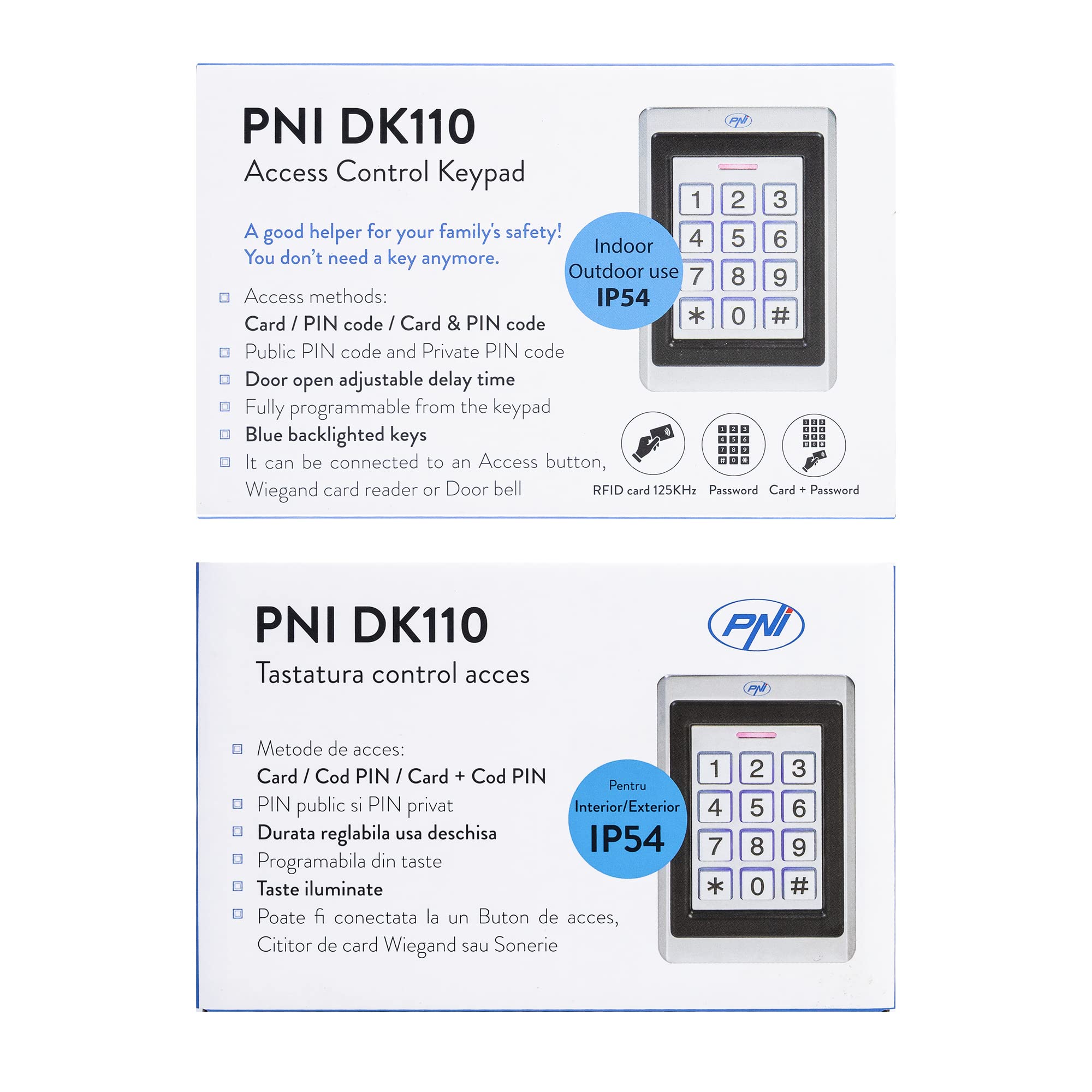 Teclado de control de acceso PNI DK110, stand alone, exterior e interior, IP54