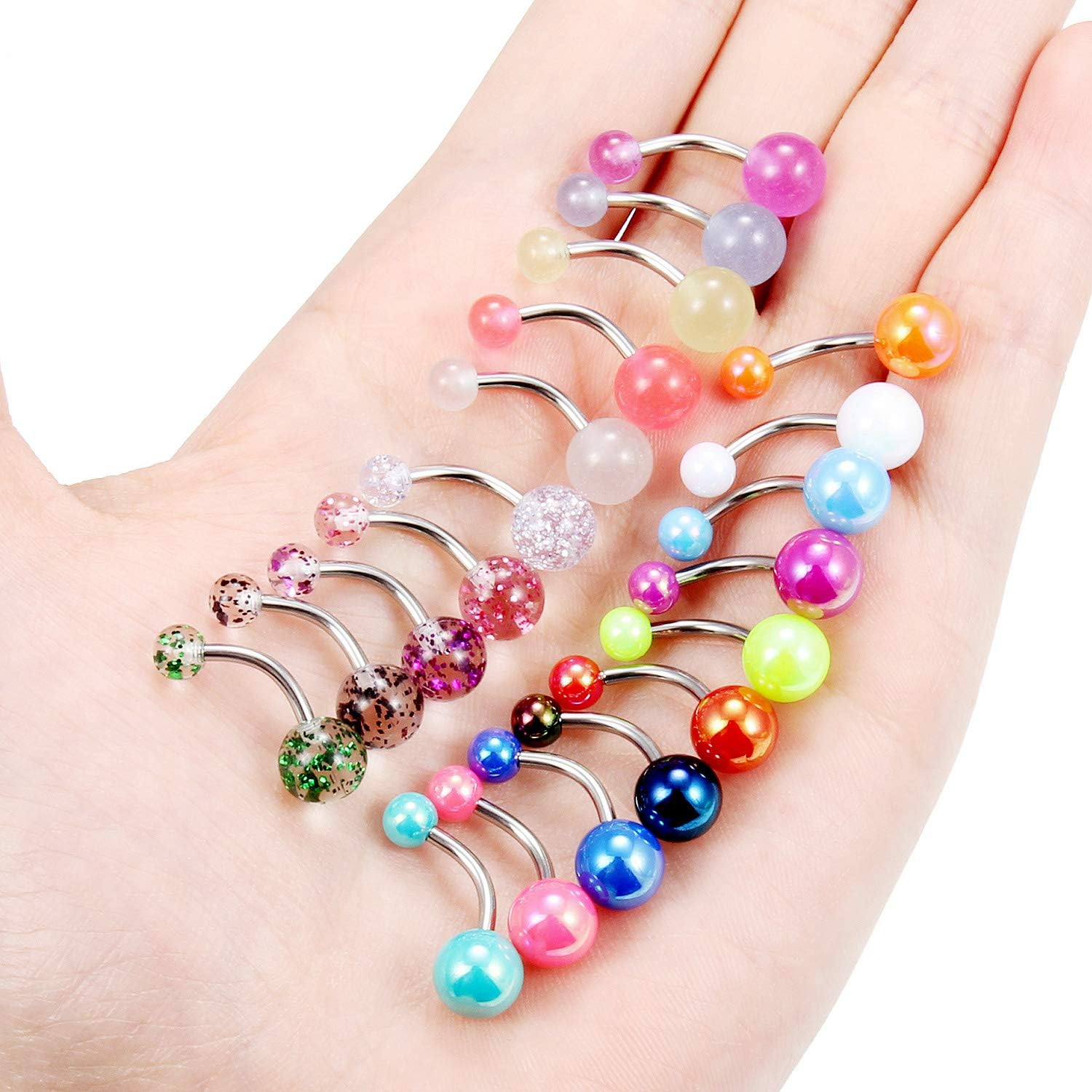 Ftovosyo Glow in The Dark Belly Button Rings Surgical Steel Belly Rings for Women Navel Bars Curved Barbell Body Piercing Jewelry 14 Gauge 20 Pieces - Image 3