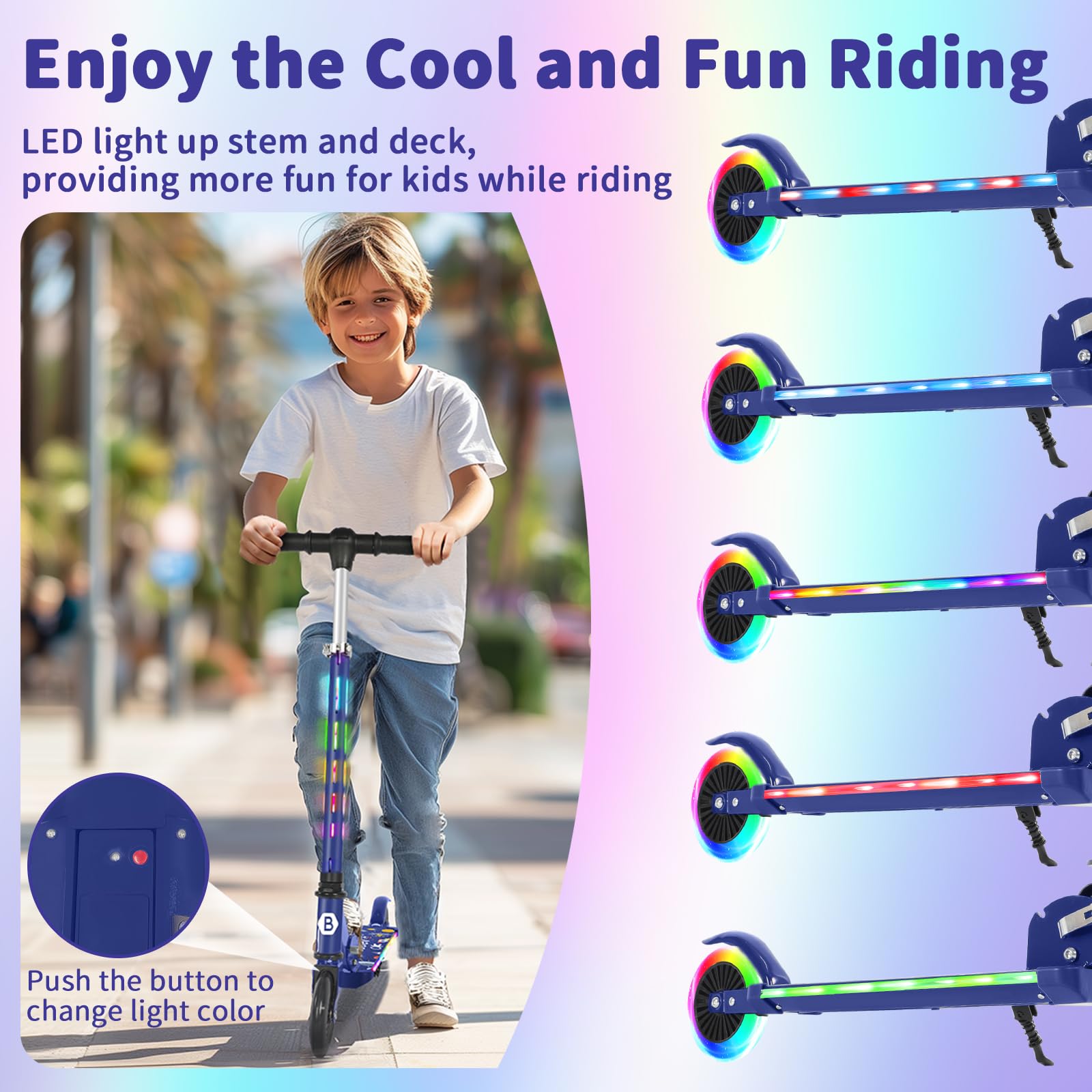 BELEEV V3 Trottinette pour Enfants avec Support, Scooter Pliable à 2 Roues | LED Roues Lumineuses, Stem & Deck, 4 Réglables en Hauteur, Trottinette pour Filles et Garçons de 3 à 12 Ans, Scooter