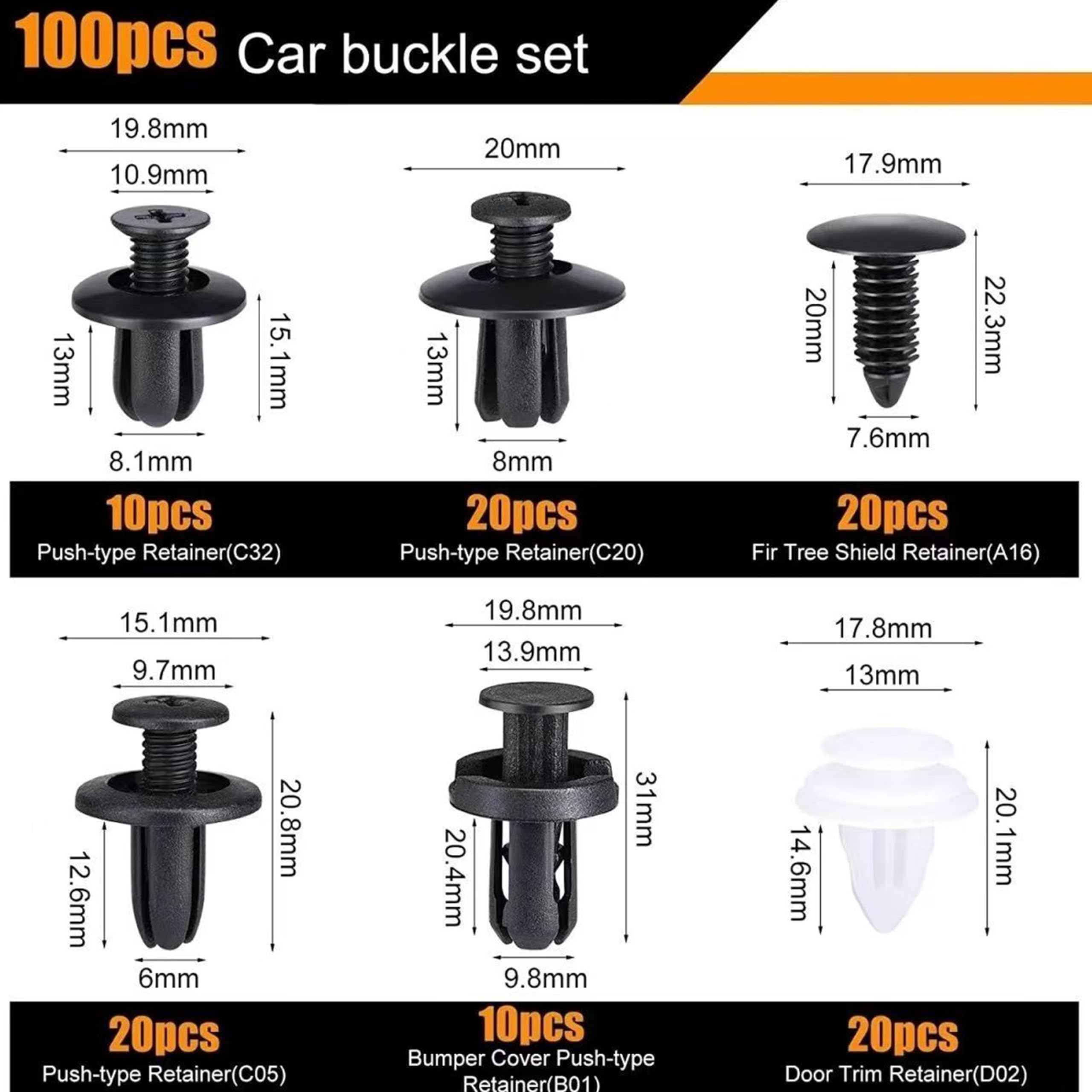 100 Pièces Clips de Fixation Voiture pour Citroen Jumpy III/3 XS 2016-2024,6 Taille Clips Agrafes Carrosserie livrer 5 Outils de démontage de vis de Voiture