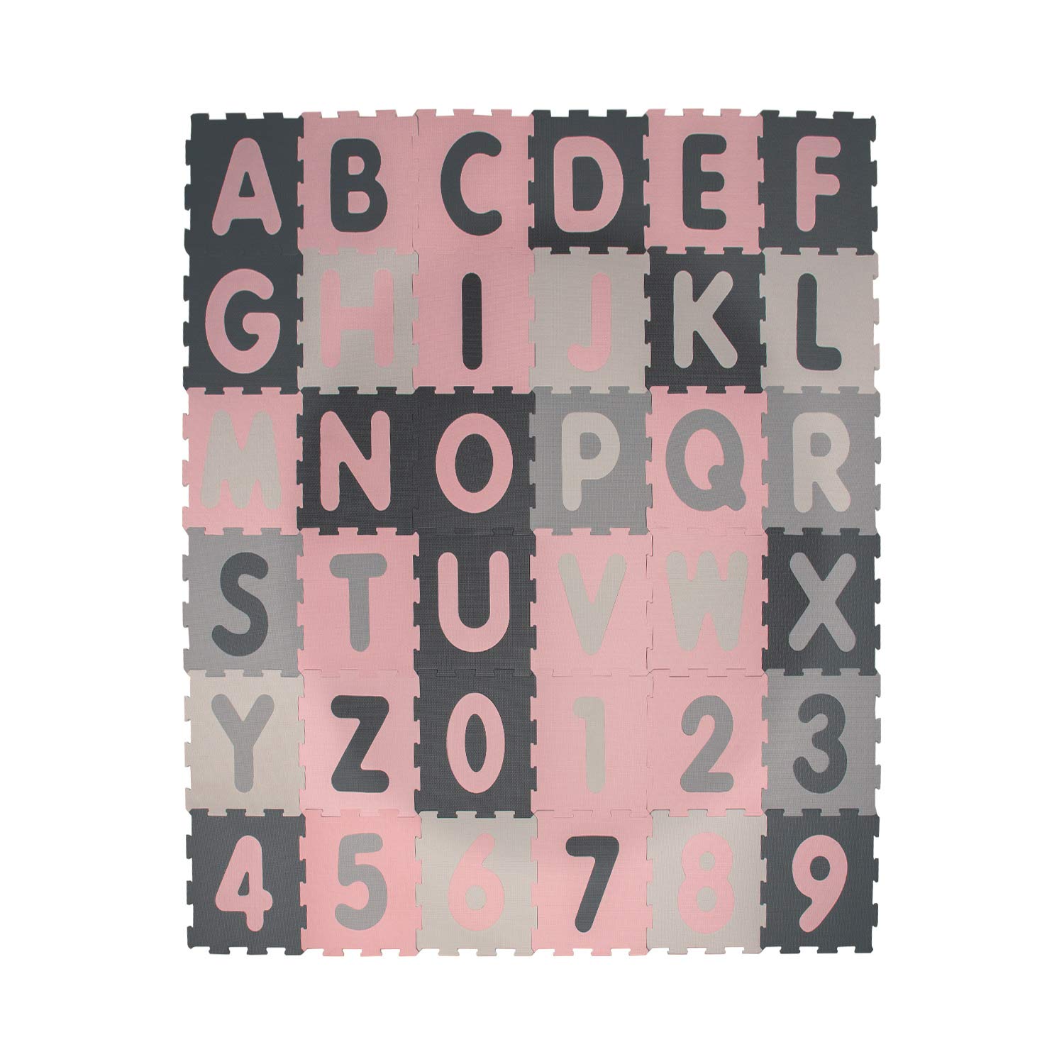 TT Home Spielmatte Puzzlematte Kindermatte Schaumstoff Buchstaben Zahlen 36 Puzzleteile, Farbe: Pink, Größe:32x32 cm x 36 Stück