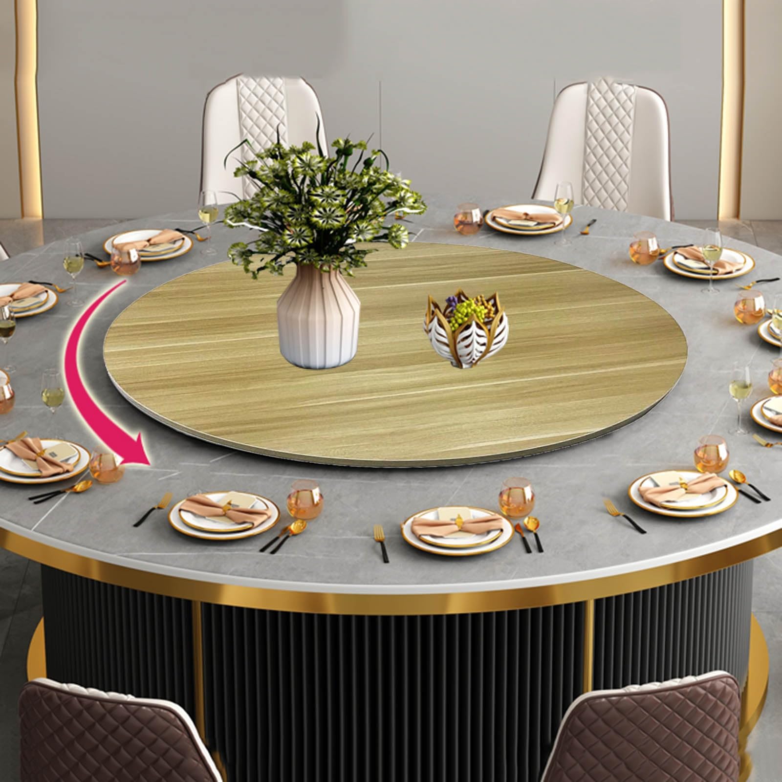 WORDFUN Large Lazy Susan For Dining Table, 360° Wood Serving Tray, Round Serving Plate Tabletop Rotating Tray, Smooth Rotation Swivel Base, For Family Gatherings, Banquets, And Weddings(B,70cm-28in)