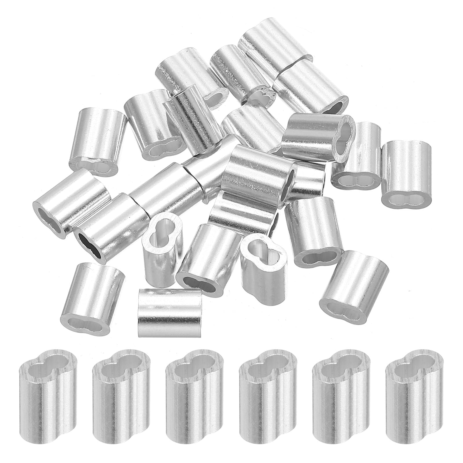 QUARKZMAN 5/64" 2mm Manchon De Sertissage En Aluminium à Double Virole Pour Câble De Corde De Fil, Argent 25 Pièces